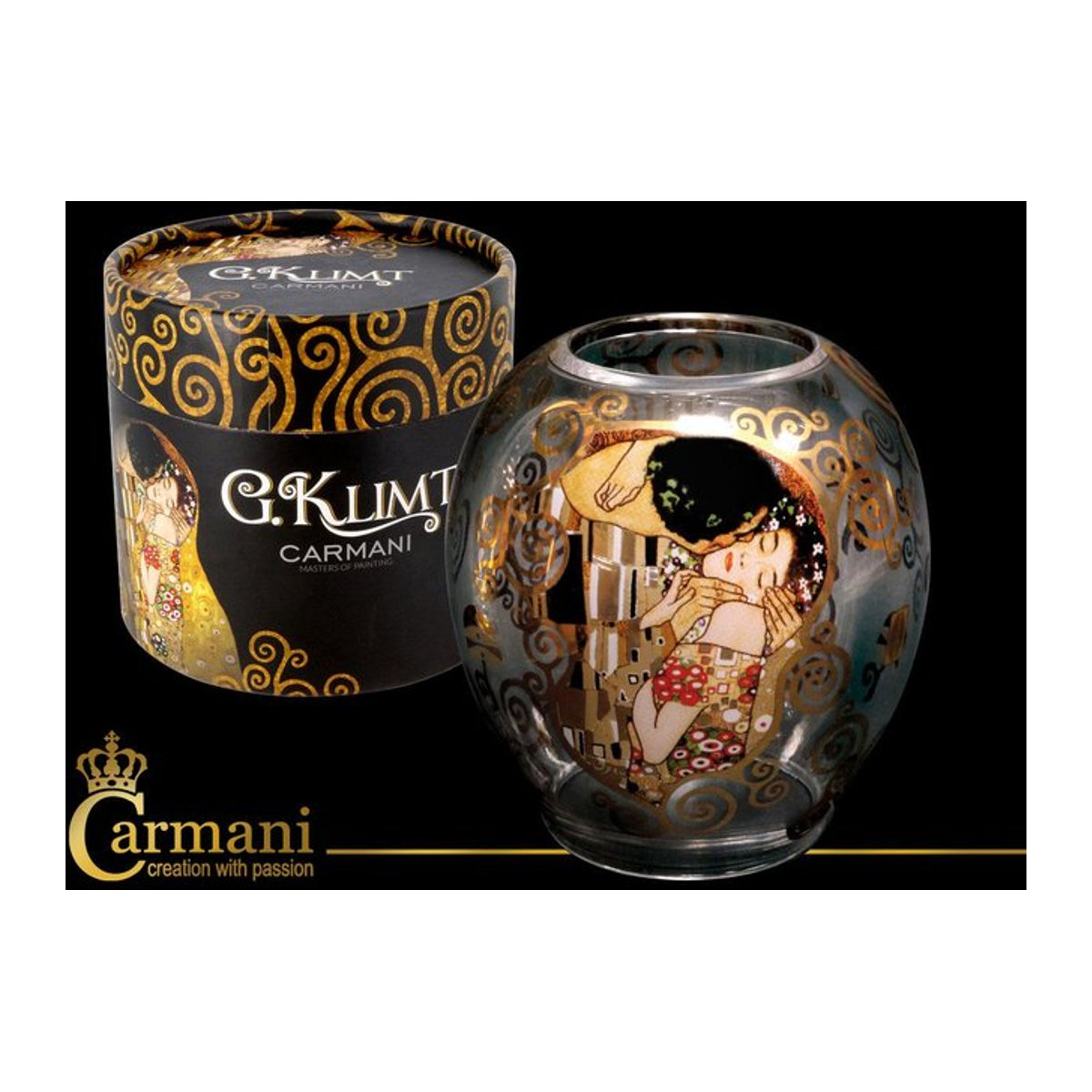 Dekorativer Glas-Kerzenständer Gustav Klimt Der Kuss im Art Nouveau Stil, transparent - Bild 1