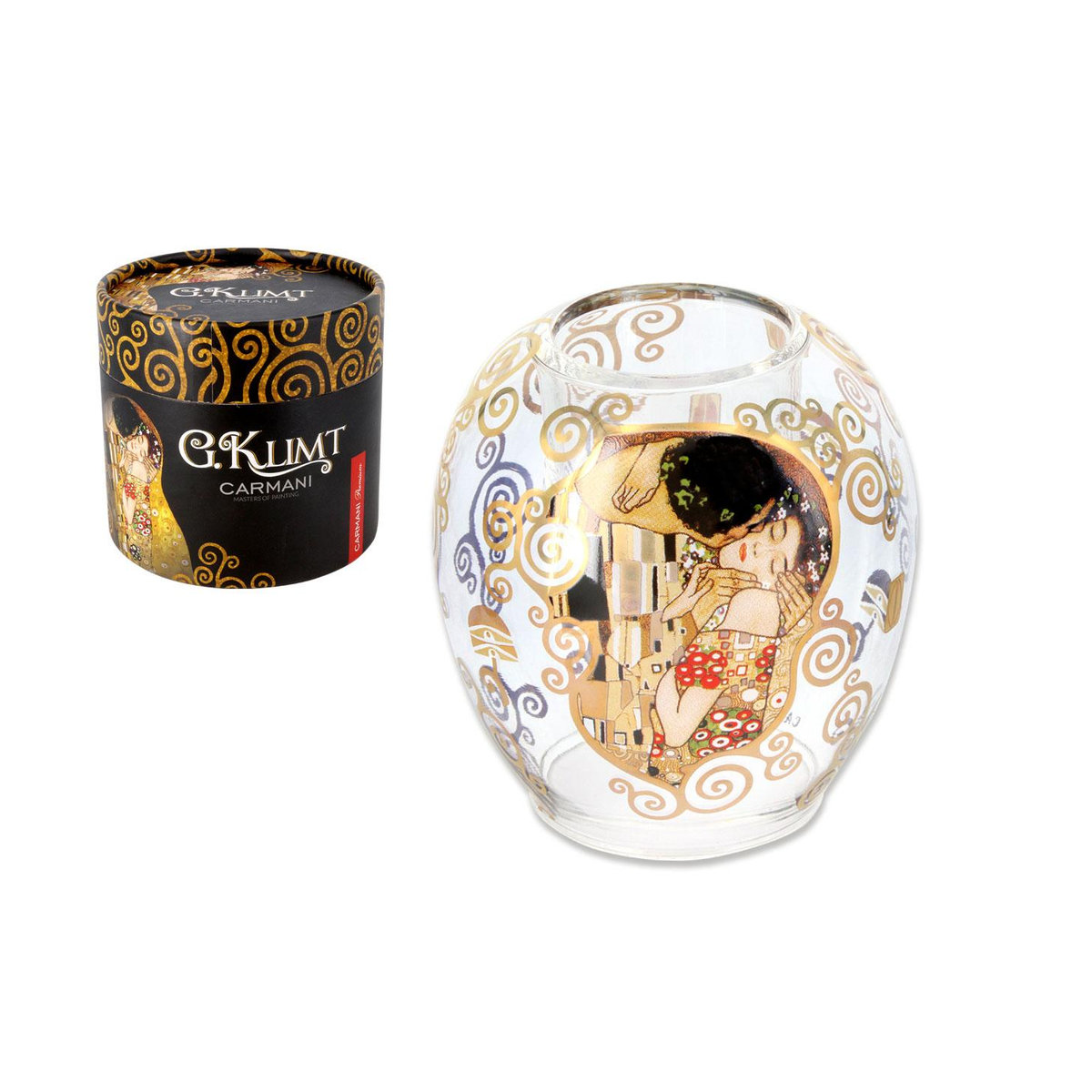 Dekorativer Glas-Kerzenständer Gustav Klimt Der Kuss im Art Nouveau Stil, transparent - Bild 2