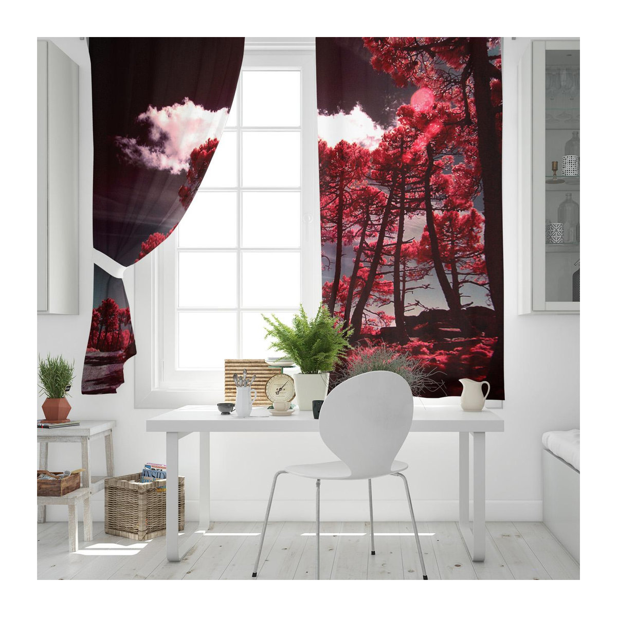 Dekorativer halbtransparenter Vorhang mit Wald und Roter Mangrove für Schlafzimmer, Küche und Wohnzimmer, Breite: 135 cm, Höhe: 60 cm - Bild 1
