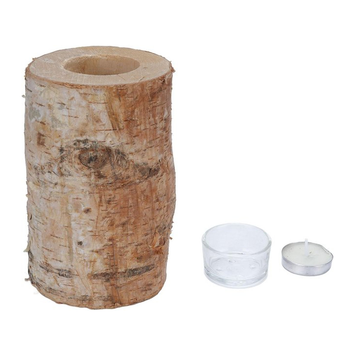 Dekorativer Holz Kerzenhalter aus Birkenholz von OutsideWorld für Stumpfkerzen, Höhe: 15 cm - Bild 1