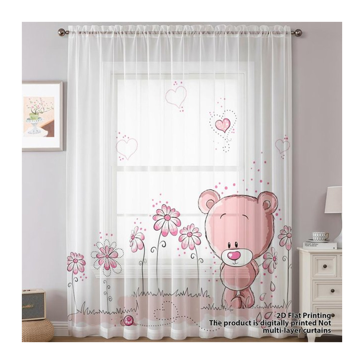 Dekorativer Kinderzimmer Vorhang Rosa Bär Süßer Traum von Tonnika Chen, transparent, B: 100 cm, H: 70 cm - Bild 1