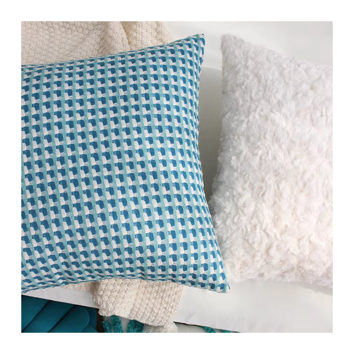 Dekorativer Kissenbezug CANIRICA in Blau und Mehrfarbig im Nordic Stil, B/T/H: 45 x 45 x 0 cm - Bild 2