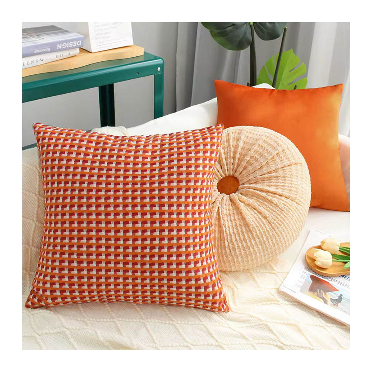 Dekorativer Kissenbezug im Nordic Stil in Orange, B/H: 45 x 45 cm - Bild 4