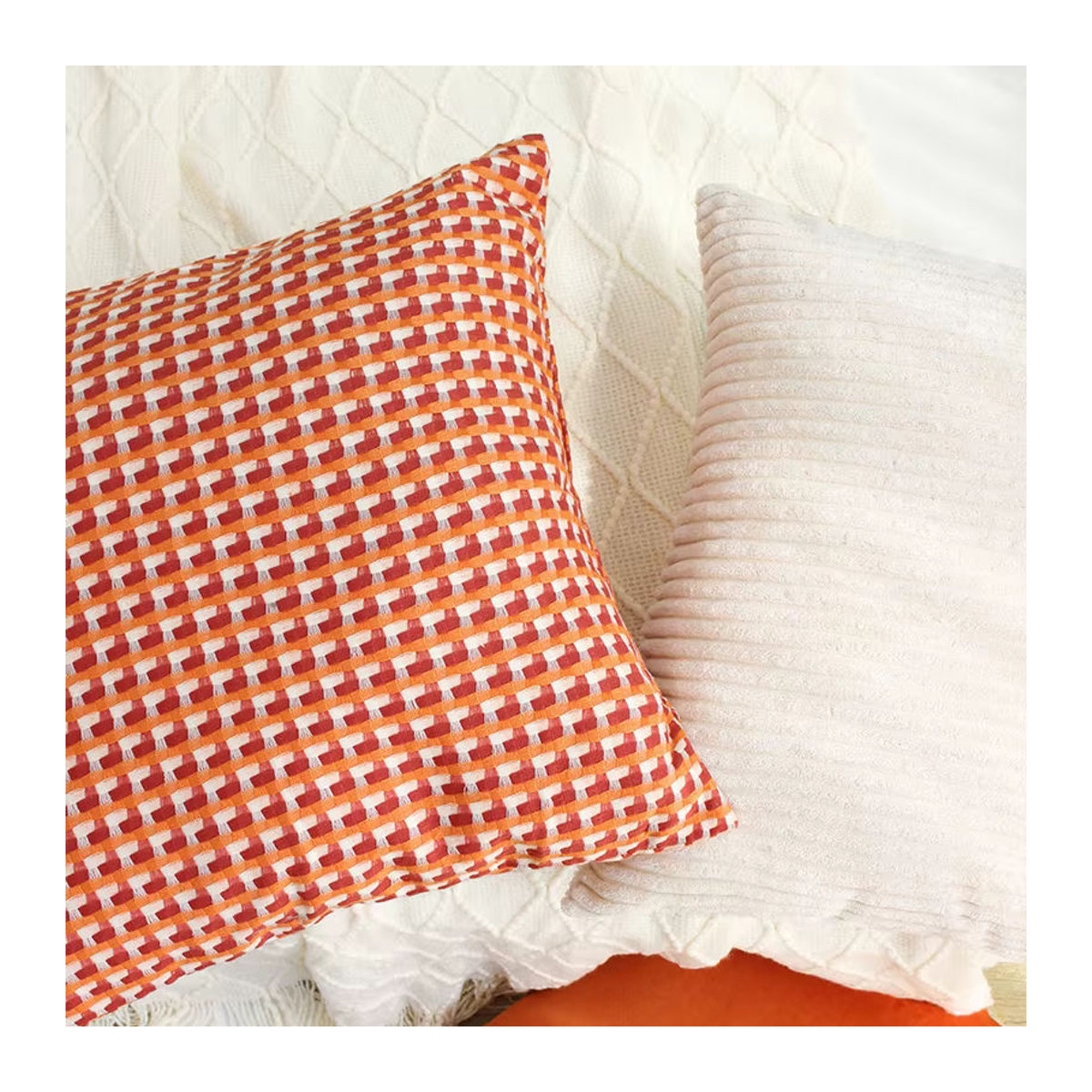 Dekorativer Kissenbezug im Nordic Stil in Orange, B/H: 45 x 45 cm - Bild 5