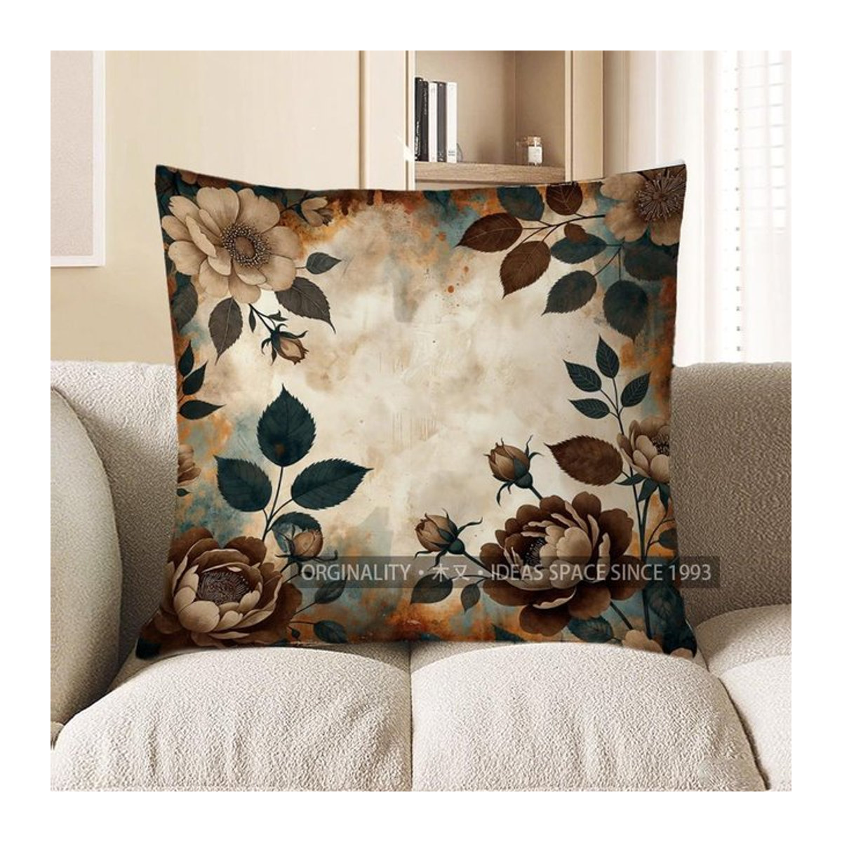 Dekorativer Kissenbezug mit 2D Blumenmuster aus Peach Skin für Sofa, Schlafzimmer oder Auto, B/B/H: 18 x 18 x 18 cm - Bild 1