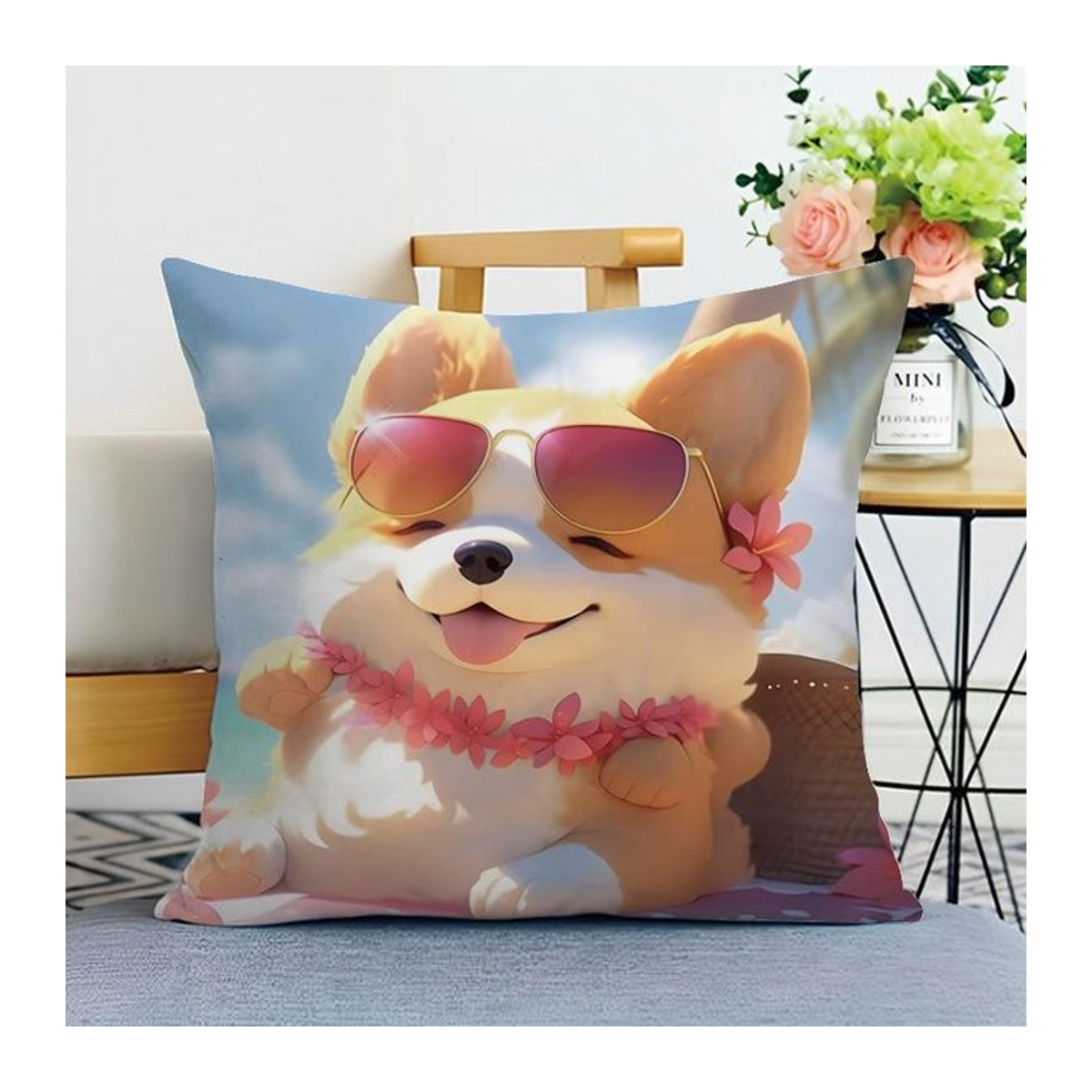 Dekorativer Kissenbezug mit Hundedruck aus Peach Skin für Wohnzimmer und Schlafzimmer, B/B: 18 x 18 cm - Bild 1