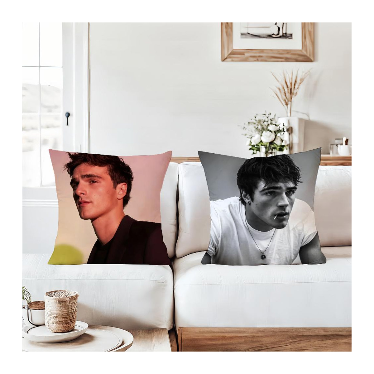 Dekorativer Kissenbezug mit Motiv des Schauspielers Jacob Elordi aus Peach Skin Material für Sofa, Auto oder Schlafzimmer, B/B/H: 18 x 18 x 18 cm - Bild 1