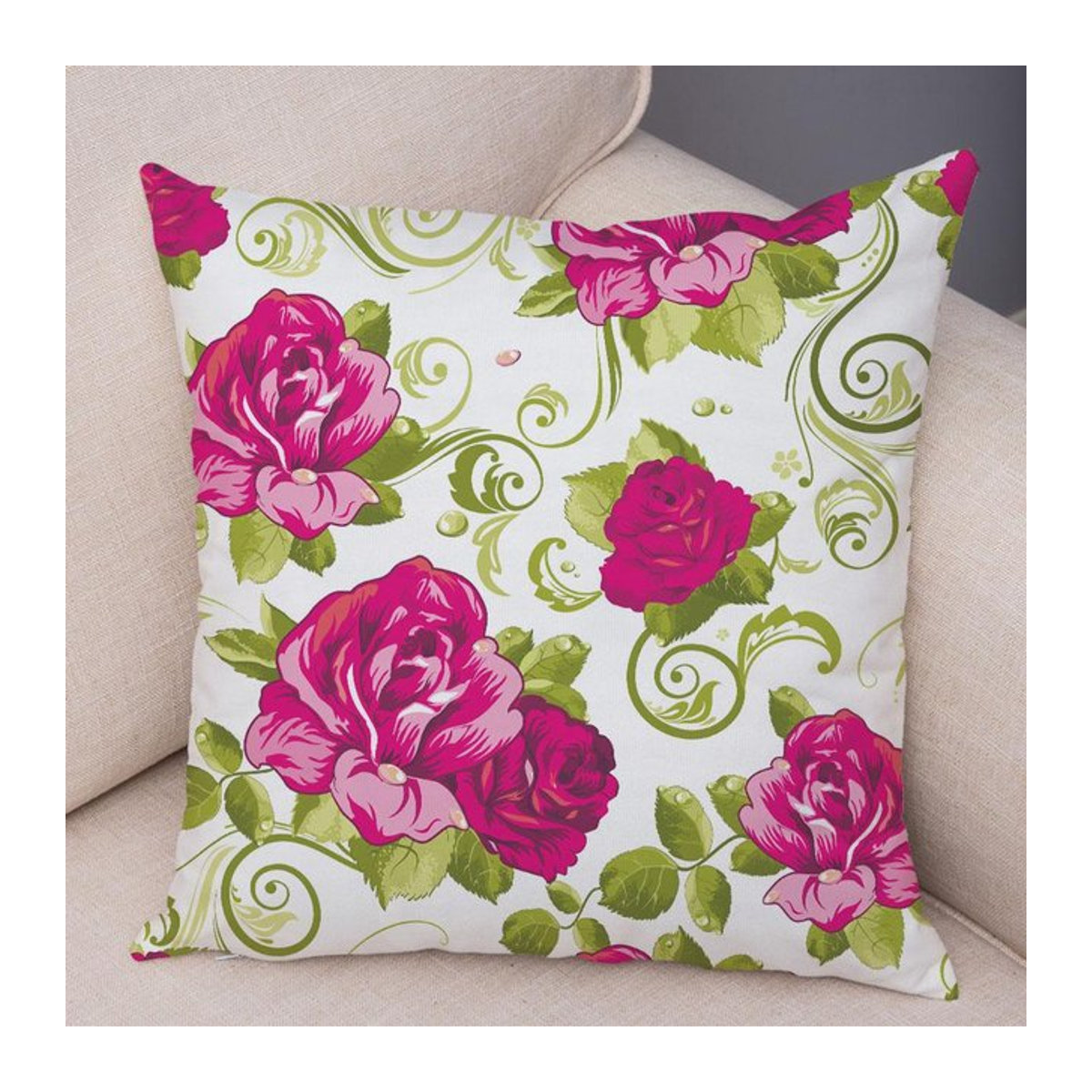 Dekorativer Kissenbezug mit Rosen- und Vogel-Motiv in Rot, B/B/H: 45 x 45 cm - Bild 1