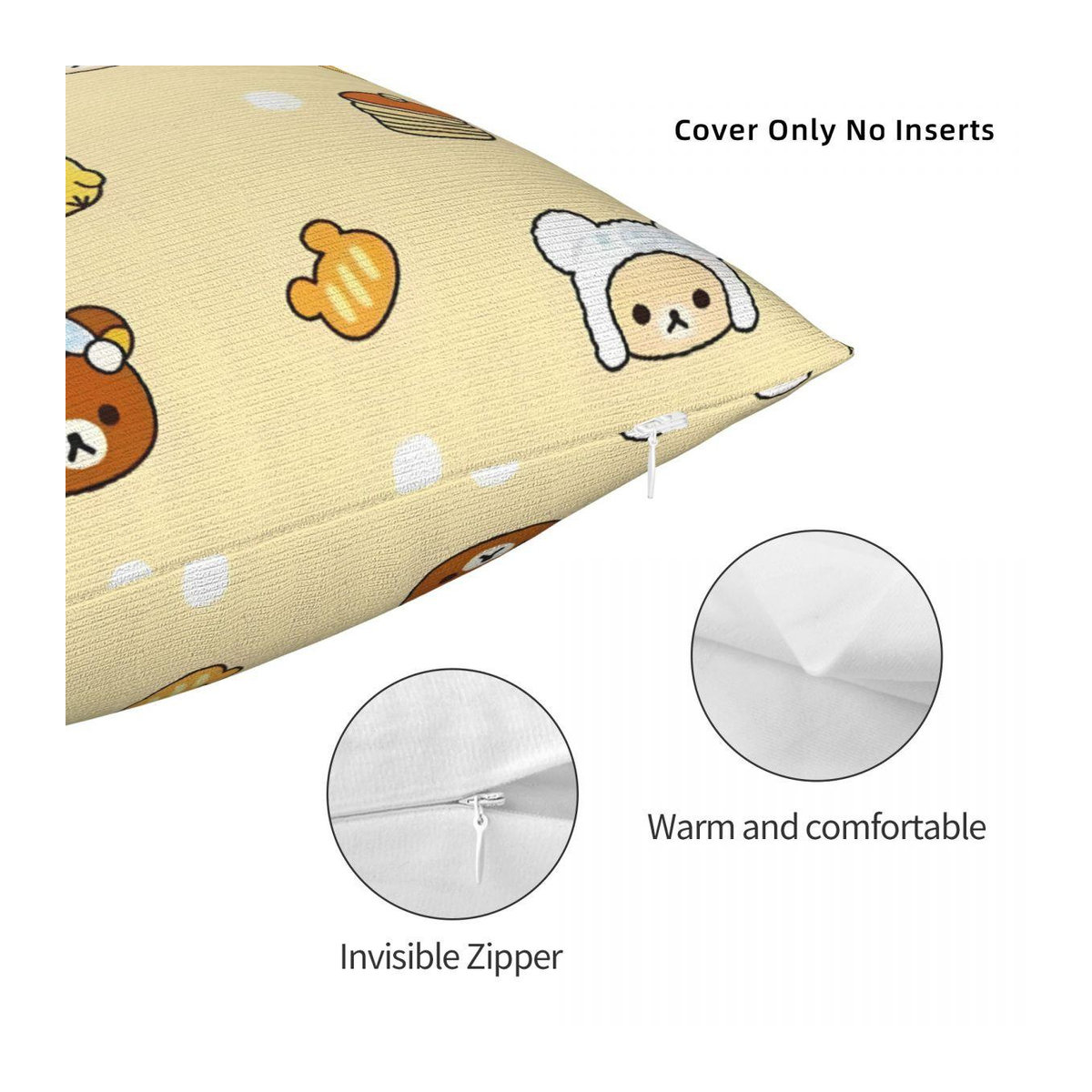 Dekorativer Kissenbezug Rilakkuma Cartoon Muster in Peach Skin für Sofa und Heim, B/B: 18 x 18 cm - Bild 1