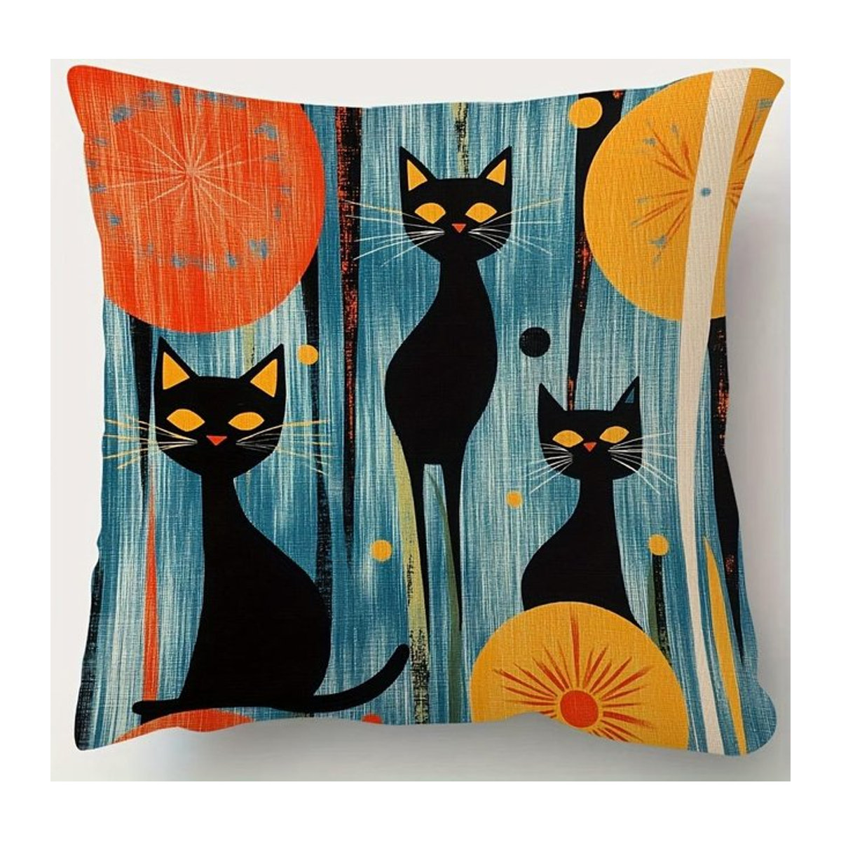 Dekorativer Kissenbezug Schwarze Katze im Mid-Century Modern Stil, Retro Atomzeitalter Geometrische Kunst, Farbe: Schwarz, B/H: 18 x 18 cm - Bild 1