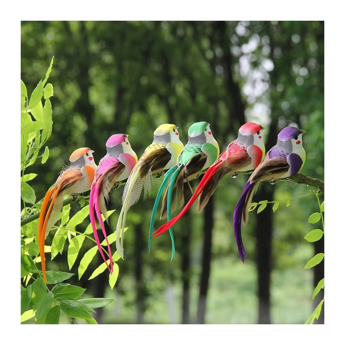 Dekorativer Kunstvogel aus Schaum und Federn in Grün für Gartenarbeit und Bastelarbeiten - Bild 2
