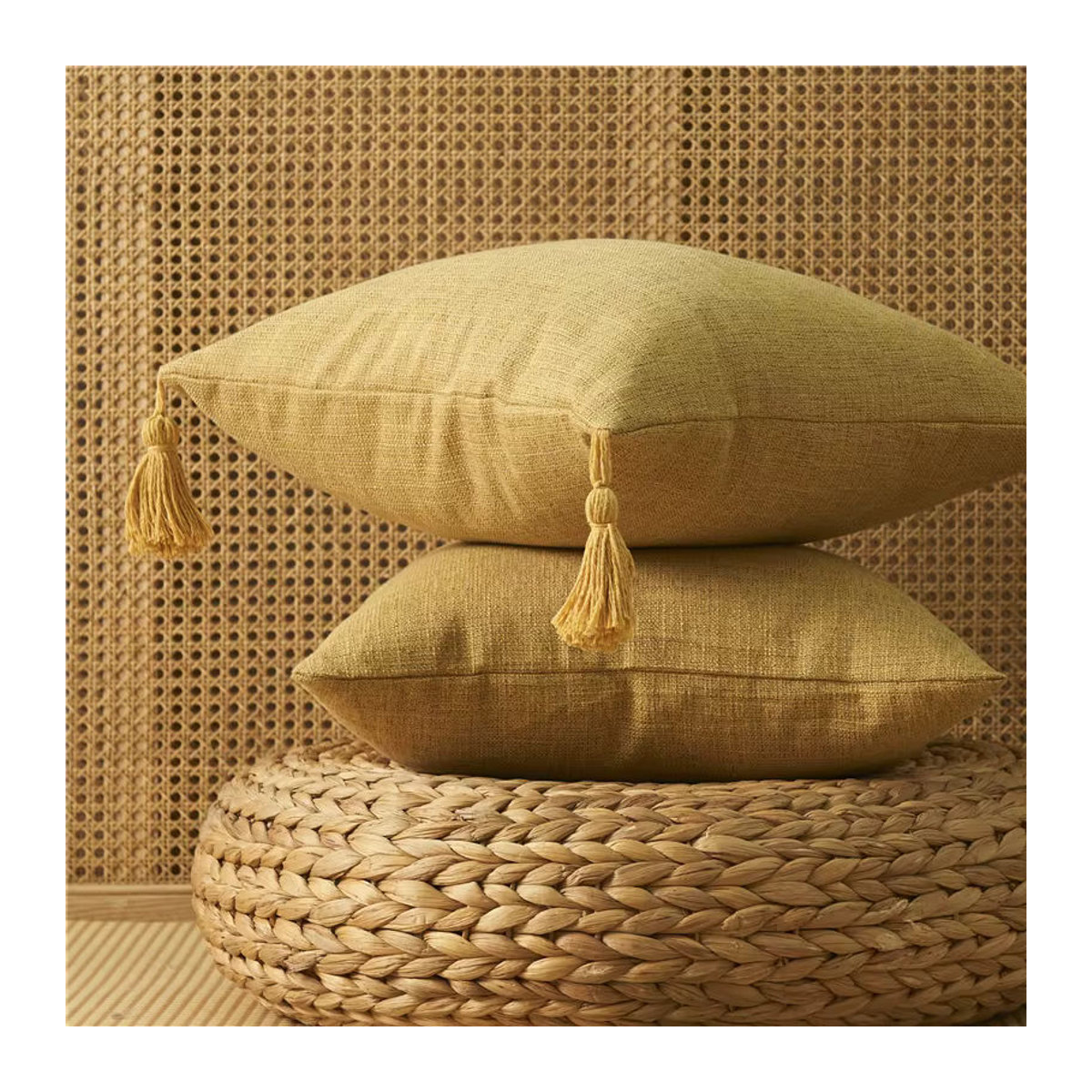 Dekorativer Leinen Kissenbezug im Retro-Boho-Stil für dein Sofa, Gelb, B/H: 45 x 45 cm - Bild 6
