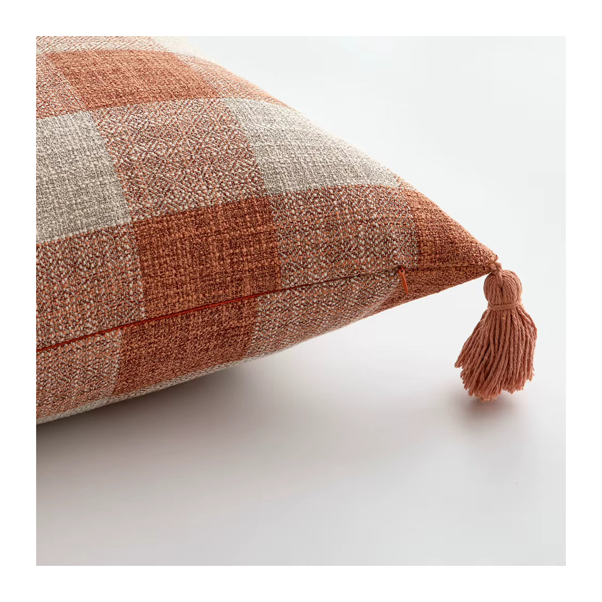 Dekorativer Leinen Kissenbezug mit Quasten in Orange für Sofa, Bett oder Stuhl, B/H: 45 x 45 cm und 30 x 50 cm - Bild 5