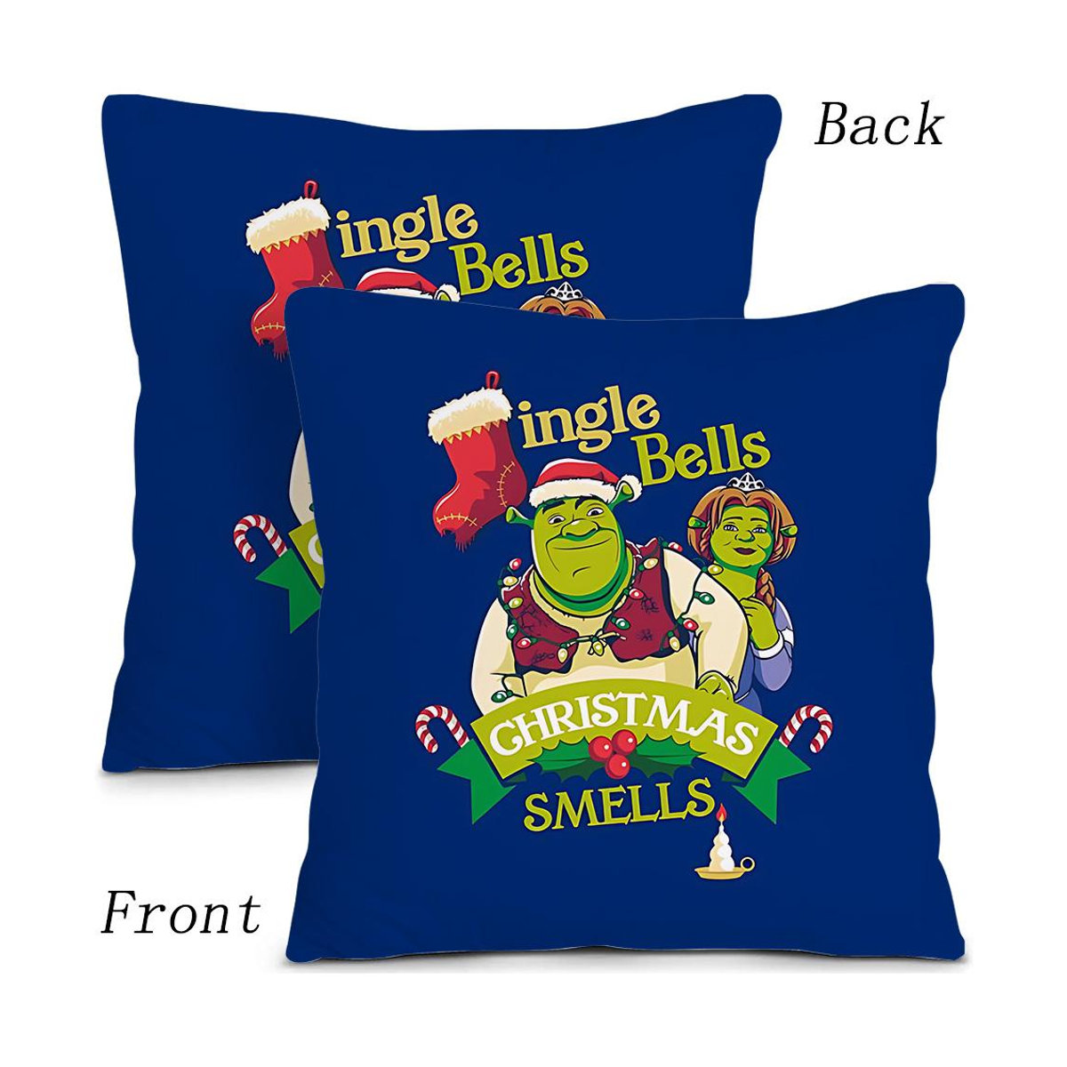 Dekorativer Shrek Kissenbezug aus kurzem Plüsch mit doppelseitigem Cartoon-Druck, Multicolor, B/B/H: 18 x 18 x 18 cm - Bild 1