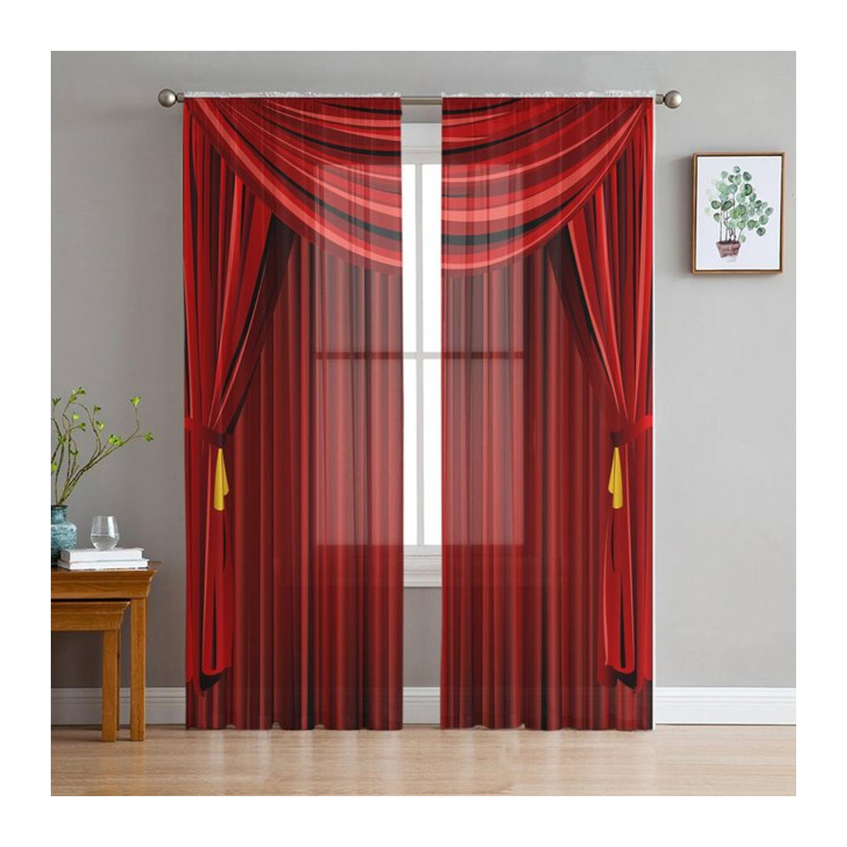 Dekorativer Tüll-Vorhang von A Family Of Home Textiles in Rot, Sheer Voile für Wohnzimmer und Schlafzimmer, B: 135 cm, H: 114 cm - Bild 1