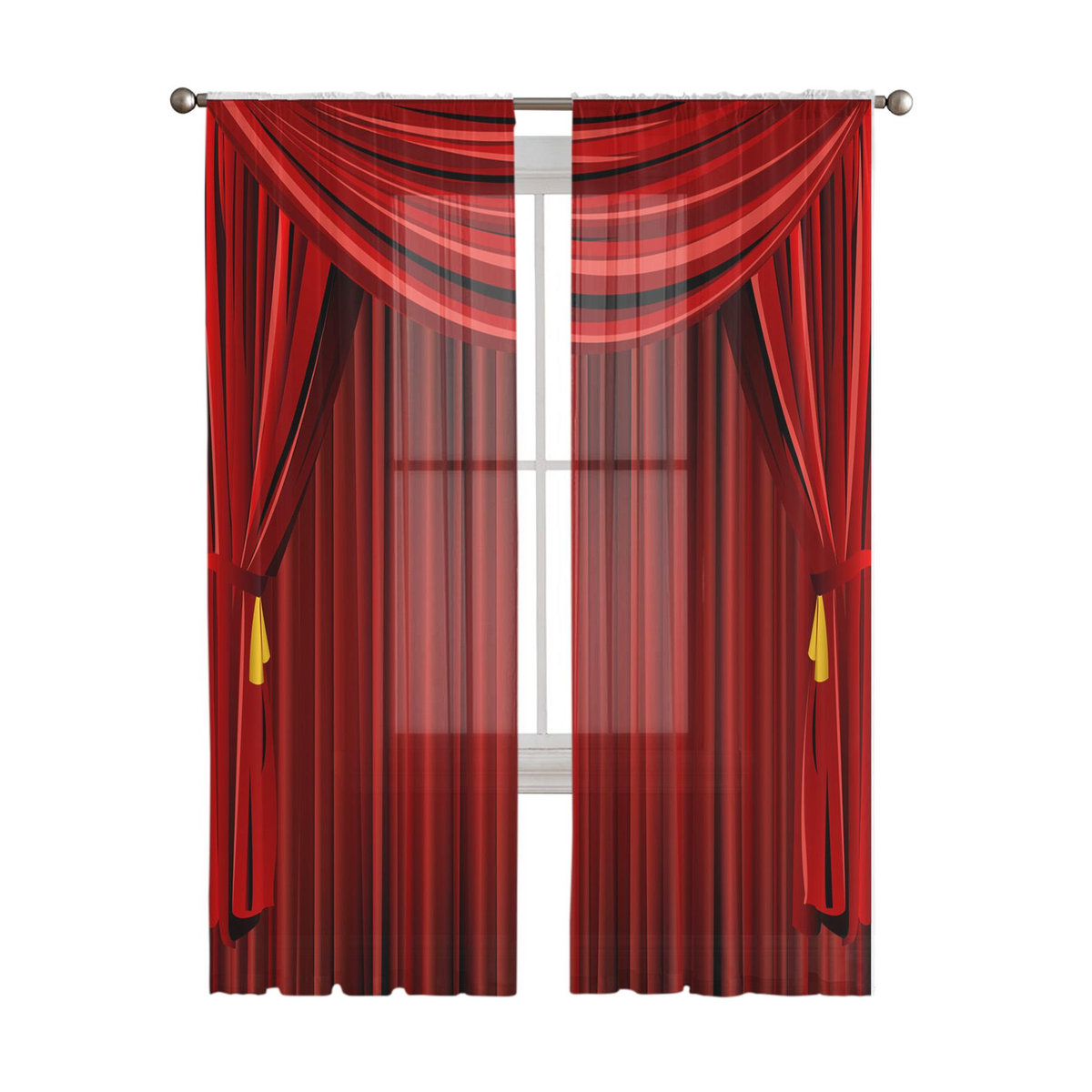 Dekorativer Tüll-Vorhang von A Family Of Home Textiles in Rot, Sheer Voile für Wohnzimmer und Schlafzimmer, B: 135 cm, H: 114 cm - Bild 3