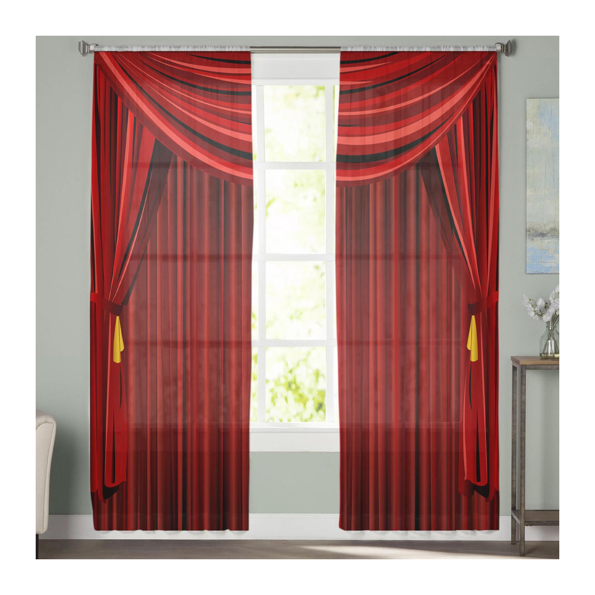 Dekorativer Tüll-Vorhang von A Family Of Home Textiles in Rot, Sheer Voile für Wohnzimmer und Schlafzimmer, B: 135 cm, H: 114 cm - Bild 5