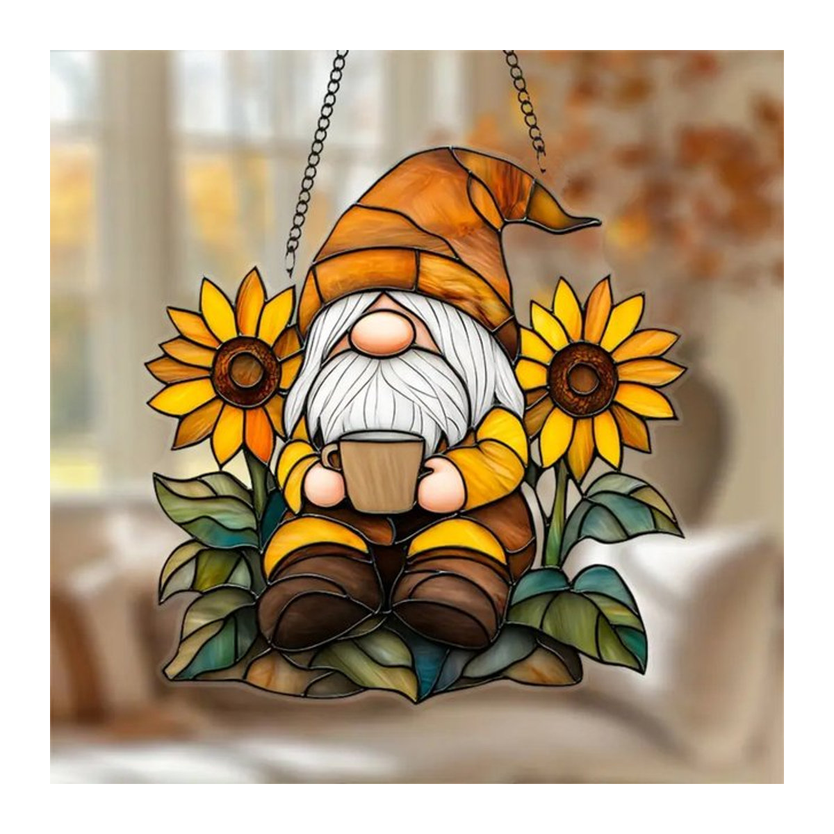 Dekorativer Zwerg mit Sonnenblume als Hängeanhänger und Windspiel aus Acryl in Multicolor für Garten und Fenster - Bild 1