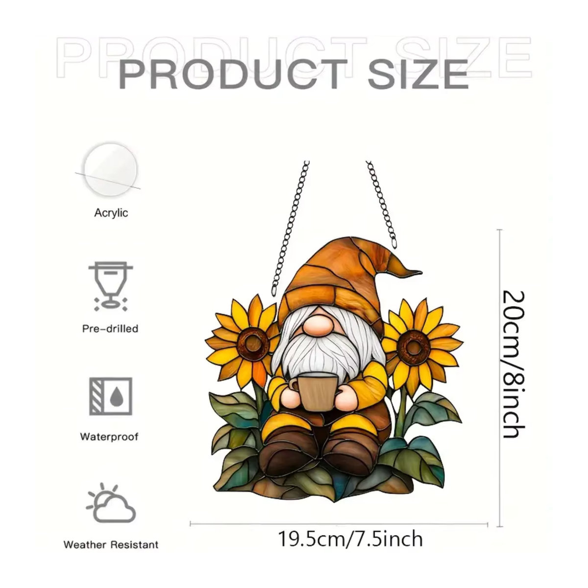 Dekorativer Zwerg mit Sonnenblume als Hängeanhänger und Windspiel aus Acryl in Multicolor für Garten und Fenster - Bild 2