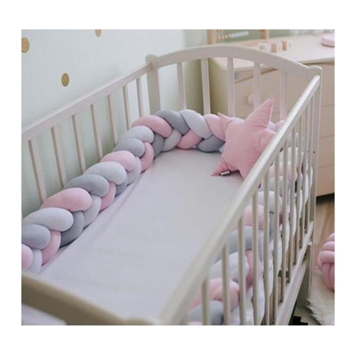 Dekoratives Baby-Bettnestchen aus weichem Gewebe mit farbigem Streifenmuster in Beige/Grau, 1m Länge - Bild 5
