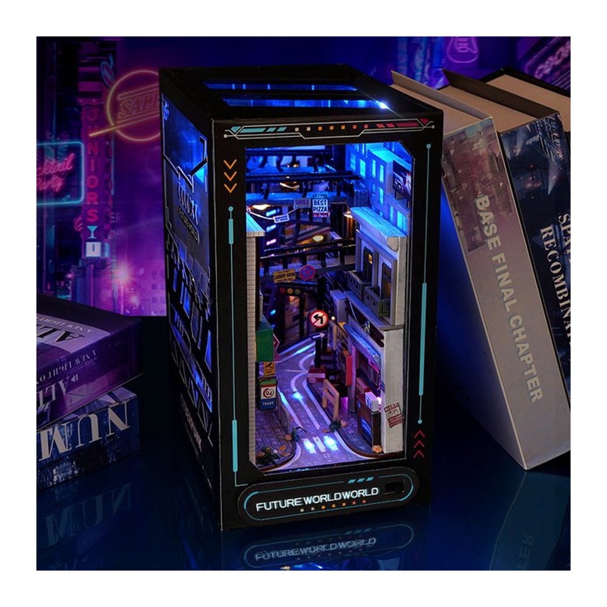 Dekoratives Holzpuzzle Bücherregal-Set von zuuton als Puppenhausmodell mit LED-Leuchten in Mehrfarbig - Bild 1