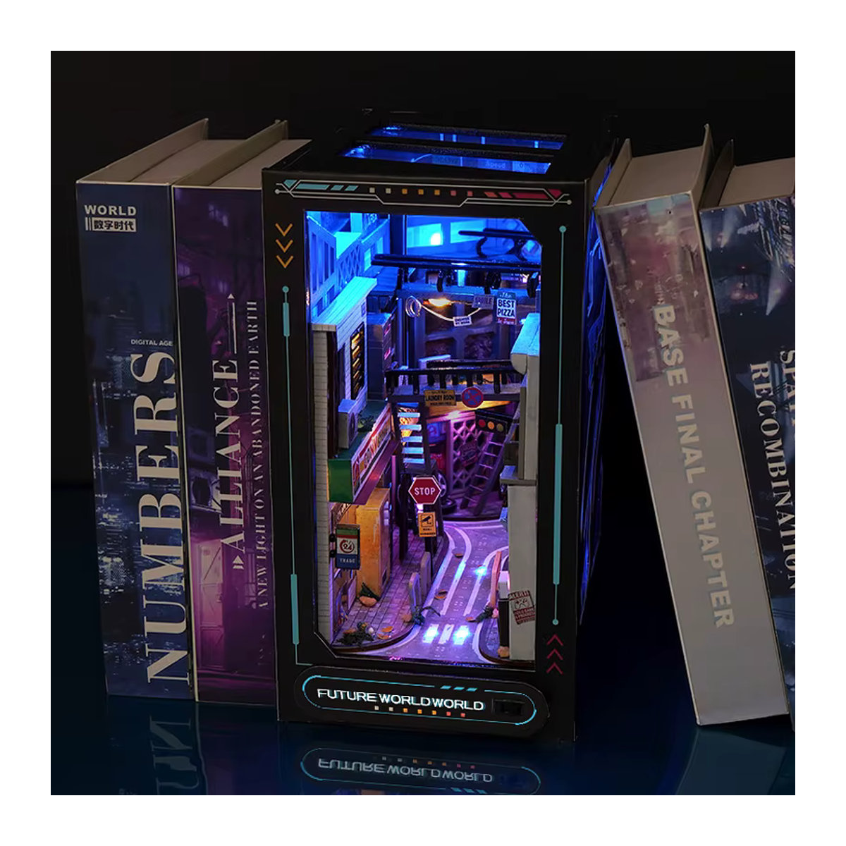 Dekoratives Holzpuzzle Bücherregal-Set von zuuton als Puppenhausmodell mit LED-Leuchten in Mehrfarbig - Bild 3