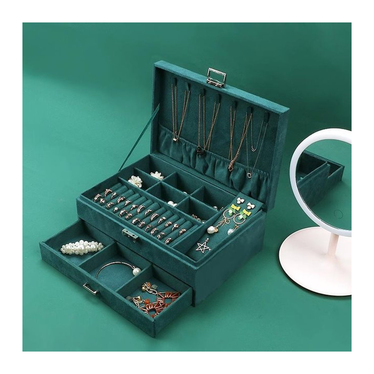 DELESYS Mehrzweck-Aufbewahrungsbox für Damen als Schmuckschatulle und Organizer für Brillen, Uhren und Modeschmuck - Bild 1