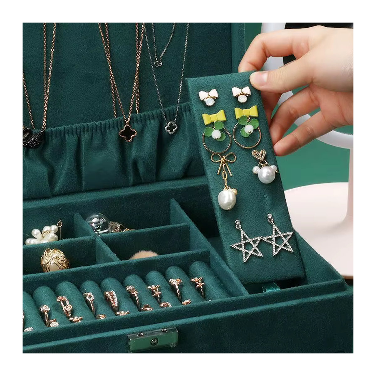 DELESYS Mehrzweck-Aufbewahrungsbox für Damen als Schmuckschatulle und Organizer für Brillen, Uhren und Modeschmuck - Bild 2