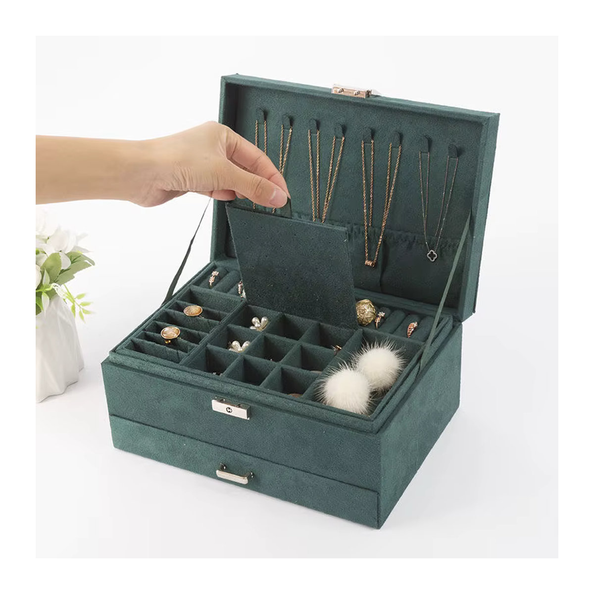 DELESYS Mehrzweck-Aufbewahrungsbox für Damen als Schmuckschatulle und Organizer für Brillen, Uhren und Modeschmuck - Bild 4