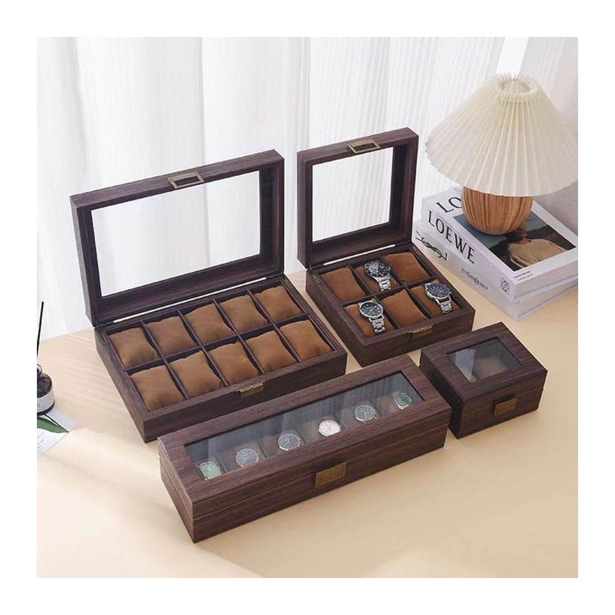 DELESYS Retro Uhrenbox aus Leder mit Holzmaserung zur Aufbewahrung von Uhren, Brillen und Kopfbedeckungen - Bild 1