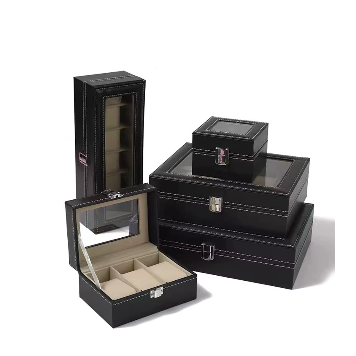 DELESYS Uhren-Displaybox aus Leder im klassischen Stil für Schmuckuhren, Beige und Schwarz - Bild 2