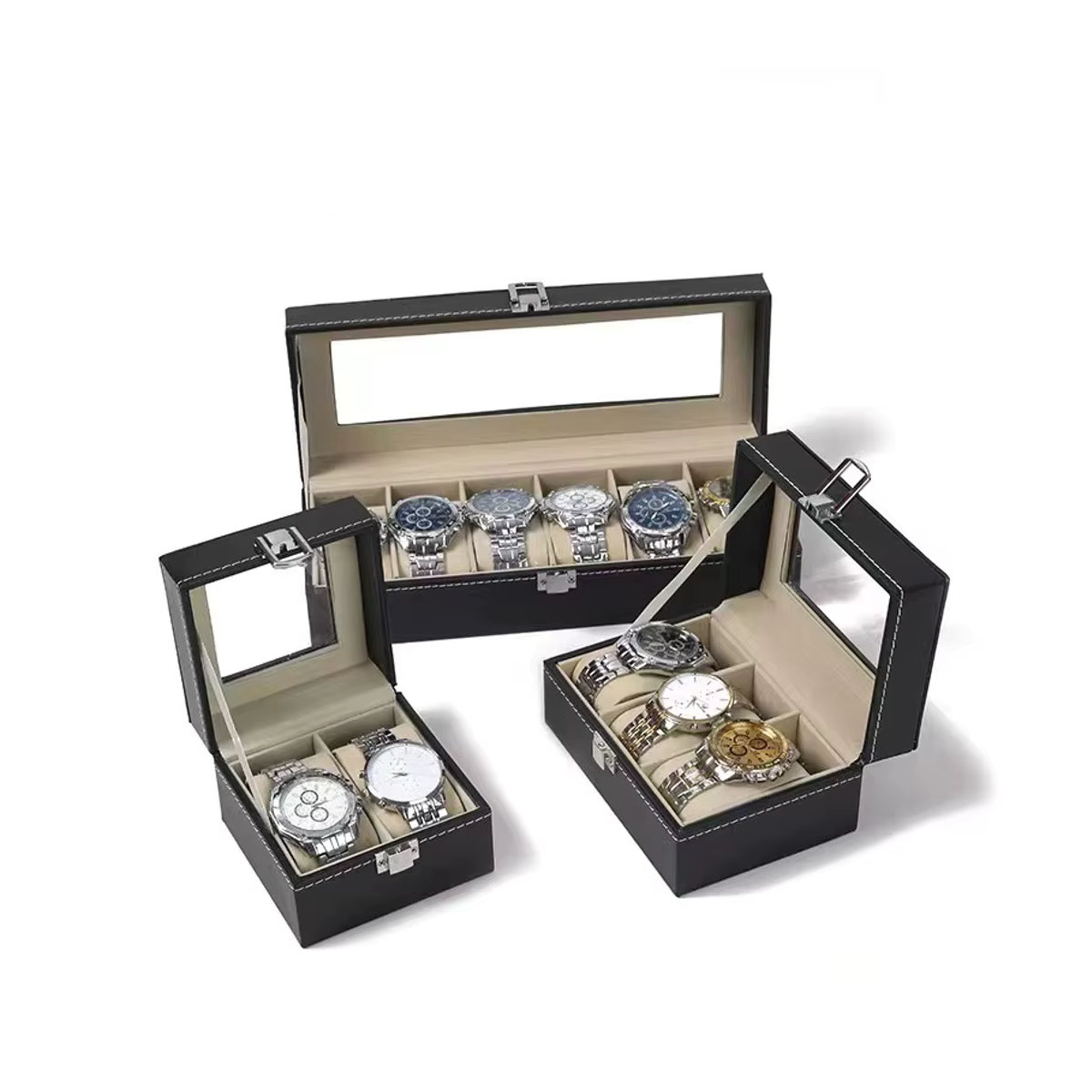 DELESYS Uhren-Displaybox aus Leder im klassischen Stil für Schmuckuhren, Beige und Schwarz - Bild 3