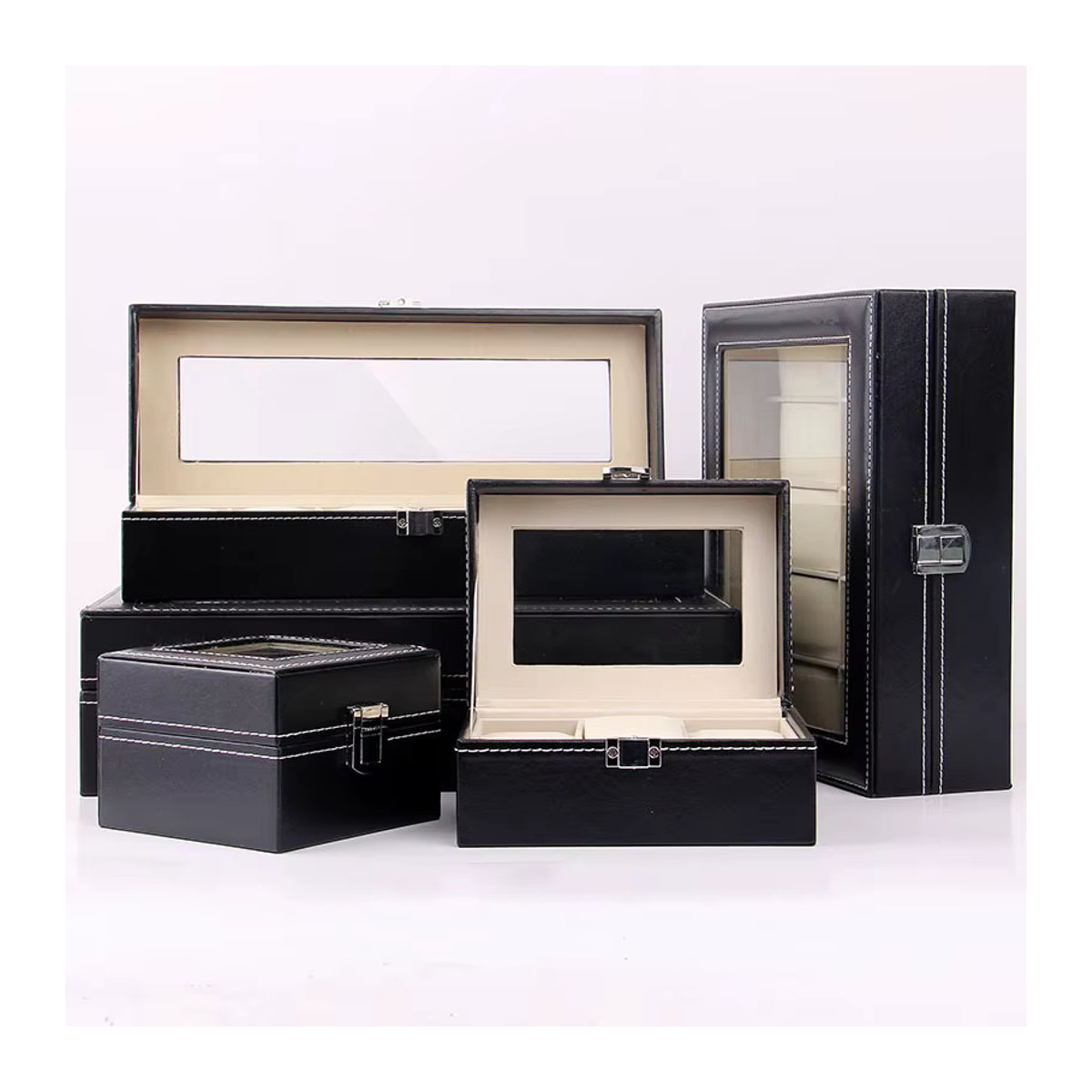 DELESYS Uhren-Displaybox aus Leder im klassischen Stil für Schmuckuhren, Beige und Schwarz - Bild 4