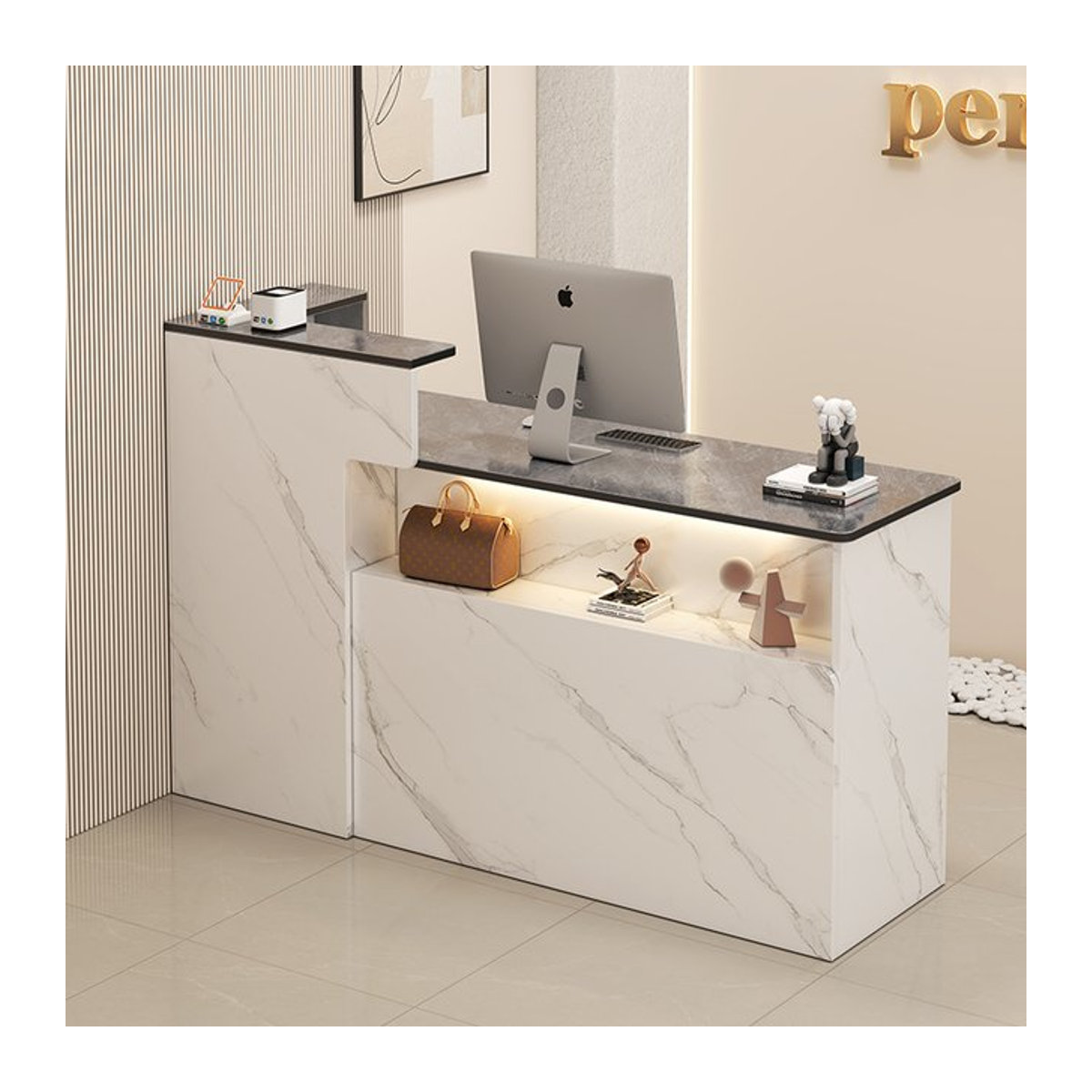 DELEVEN Rezeptionstresen Modern in Weiß für Büro und Schönheitssalon B/T/H: 100 x 70 x 45 cm - Bild 1