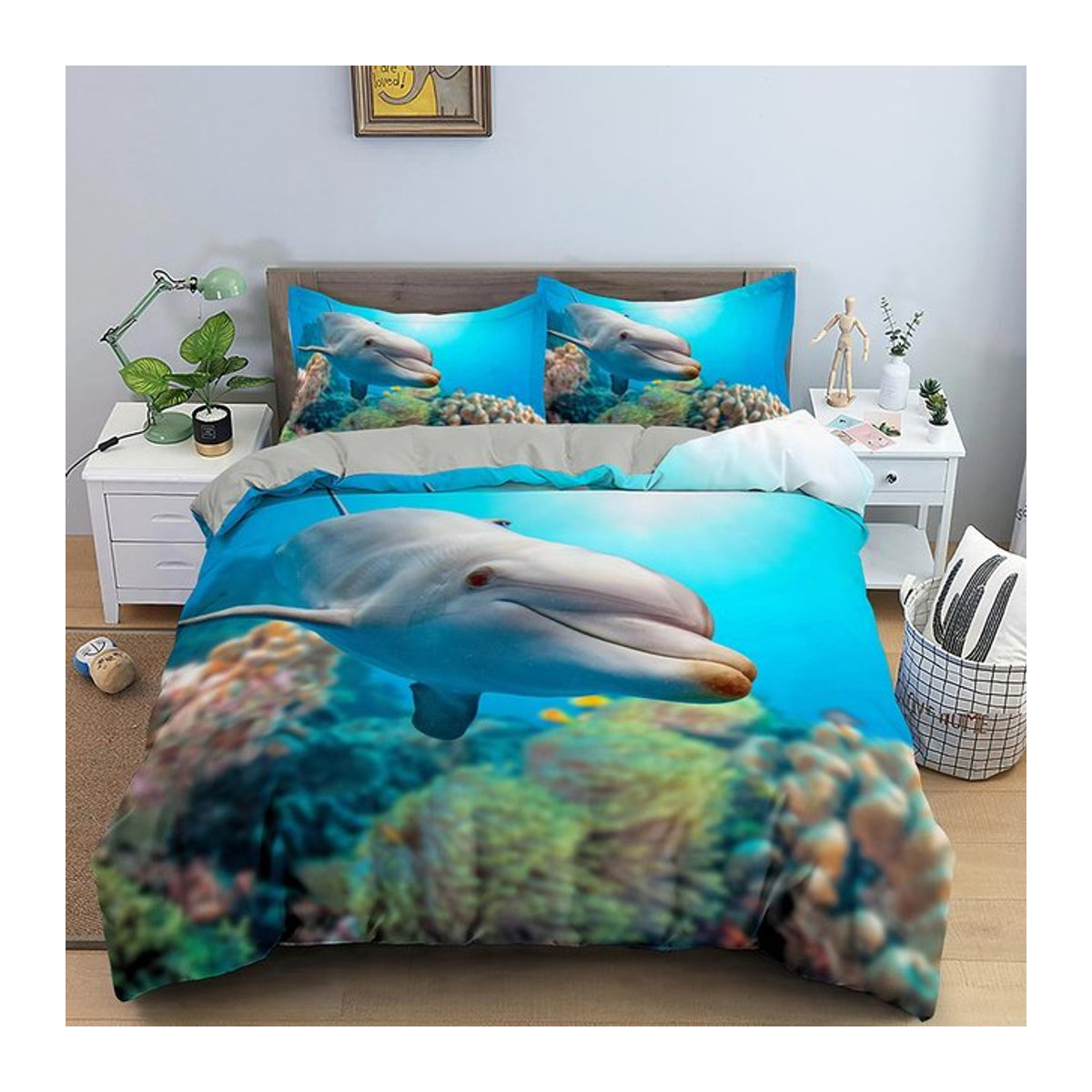 Delfin Bettwäscheset 2/3-teilig mit Meeresleben-Motiv von JMG Household Supplies, Bettbezug und Kissenbezug aus Polyester, Breite: 135 cm, Länge: 200 cm - Bild 1