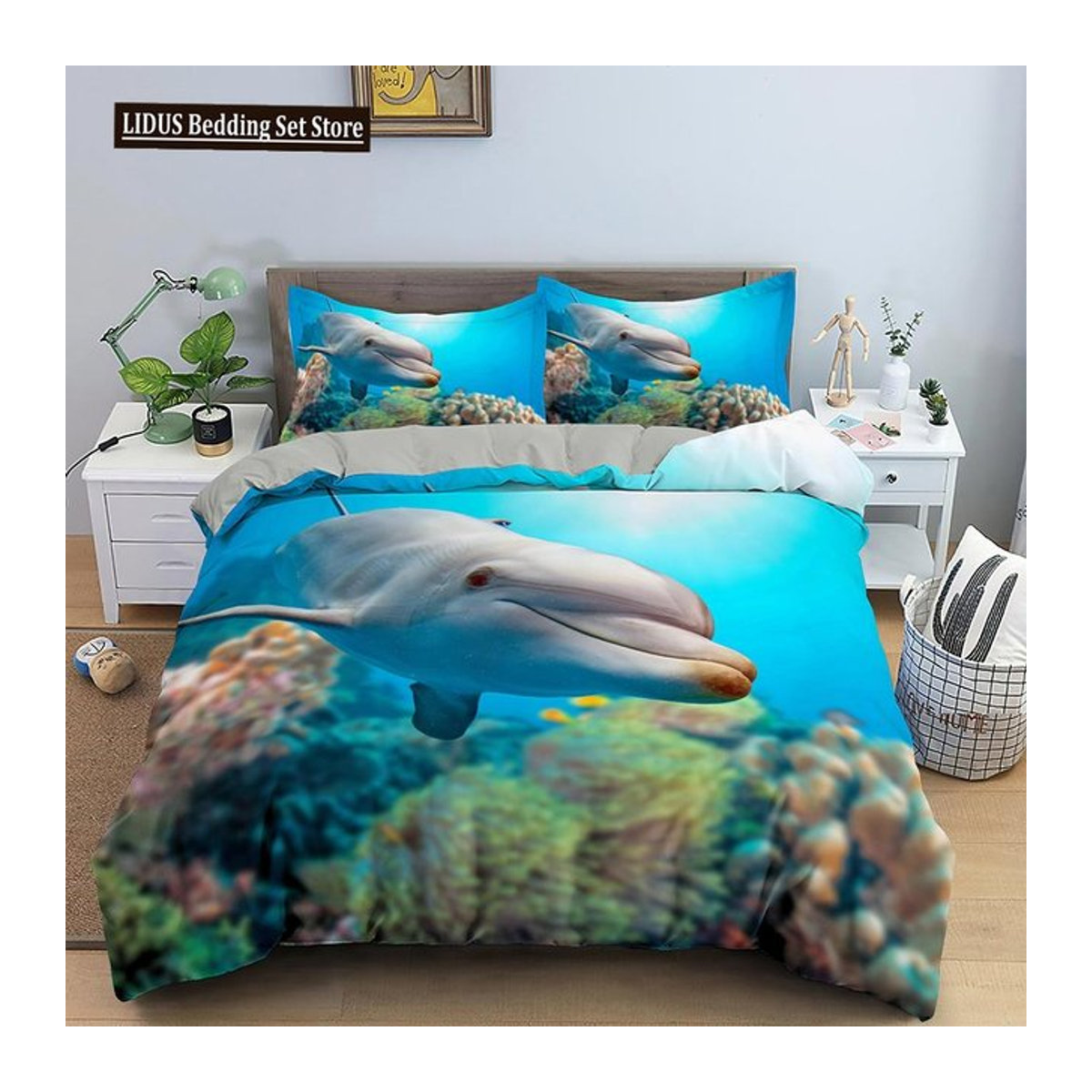 Delfin Bettwäscheset mit Meeresleben-Motiv, 2/3-teilig, Polyester, B/H: 135 x 200 cm - Bild 1