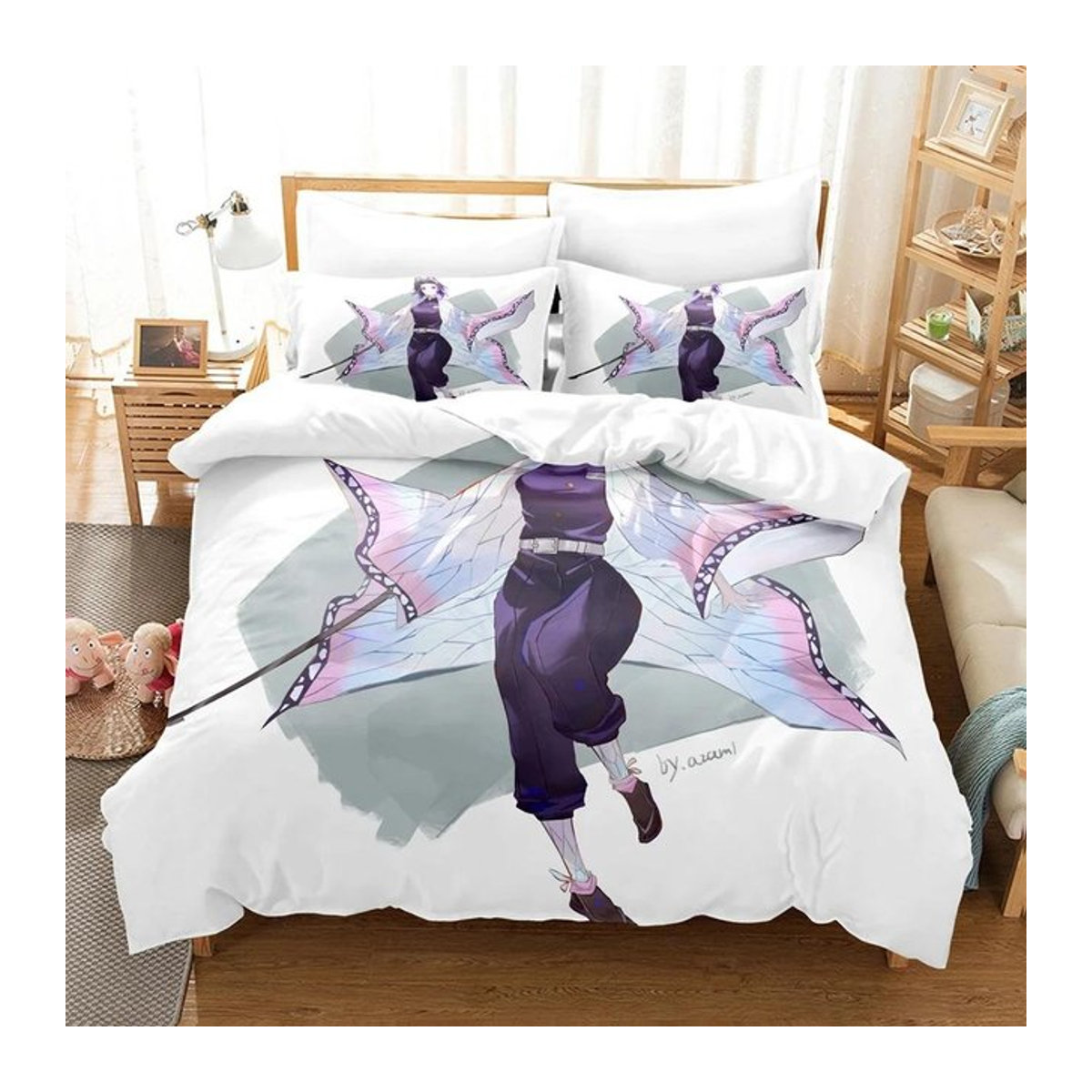 Demon Slayer Anime Bettwäsche Kochou Shinobu 3D-Druck Multicolor, Bettbezug und Kissenbezüge, B/H: 200 x 200 cm, B/H: 70 x 133 cm - Bild 1
