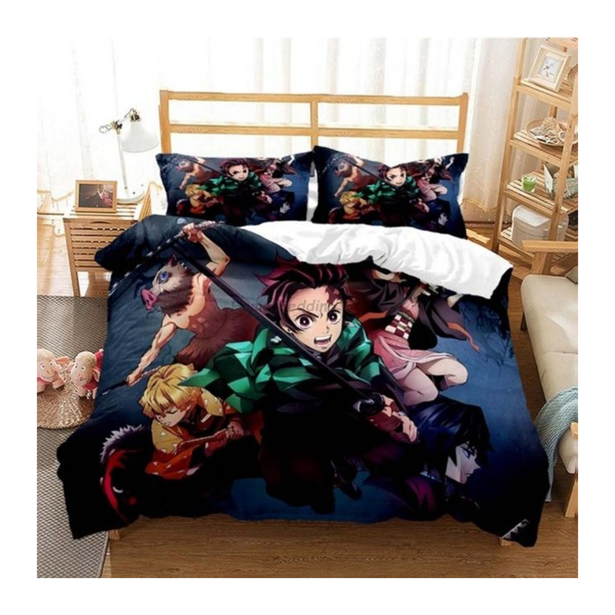 Demon Slayer Anime Bettwäsche-Set mit Reißverschluss, Multicolor, Bettbezug und Kissenbezug 70 x 133 cm und 200 x 220 cm - Bild 1