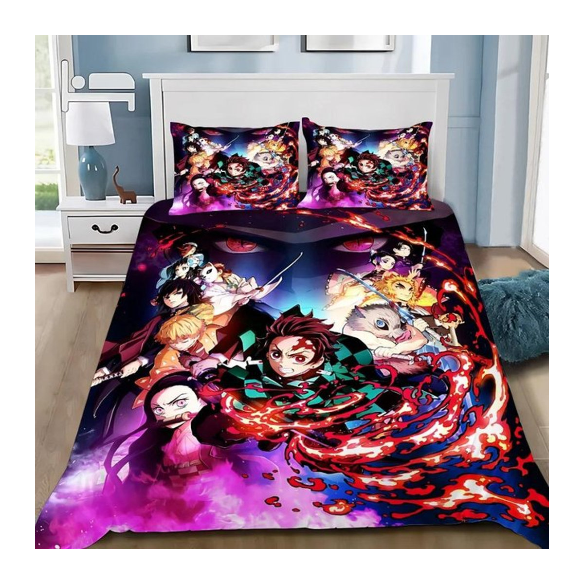 Demon Slayer Muichiro Tokito Anime Bettwäsche-Set mit Digitaldruck und Reißverschluss, Multicolor, B/H: 100 x 135 cm - Bild 1