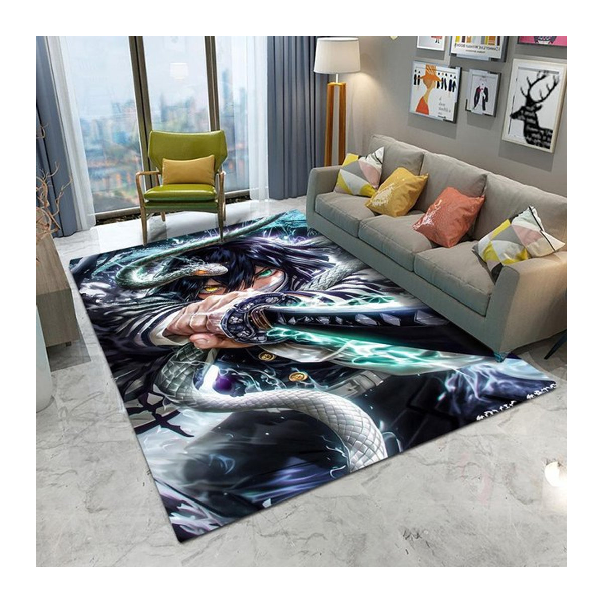 Demon Slayer Schwert Teppich Hashibira Inosuke Cartoon Rutschfeste Matte für Wohnzimmer Schlafzimmer und Eingangsbereich B/B: 50 x 80 cm - Bild 1