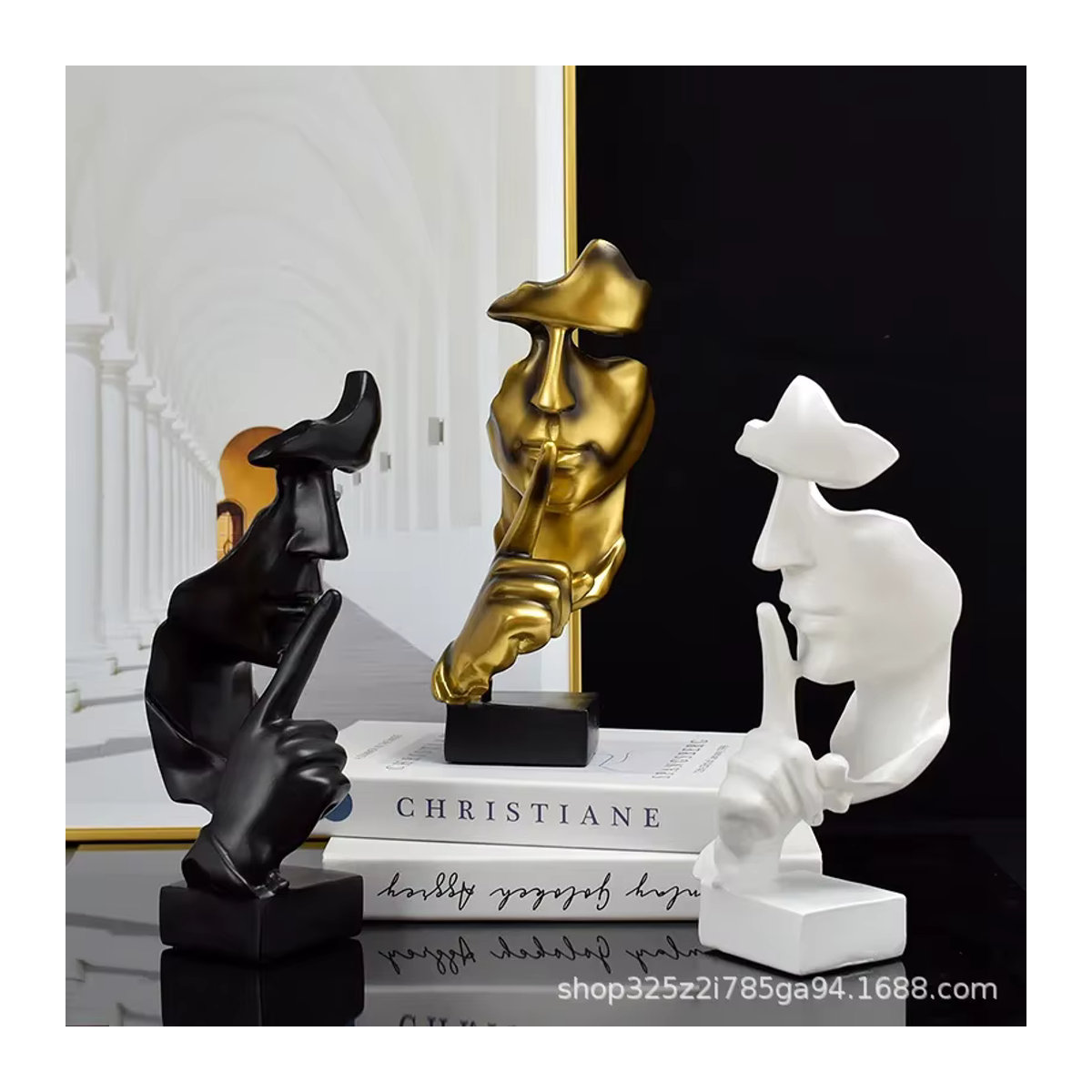 Denker Statue Skulptur Stille Ist Gold in Retro-Optik aus Harz für Büro und Wohnzimmer - Bild 1