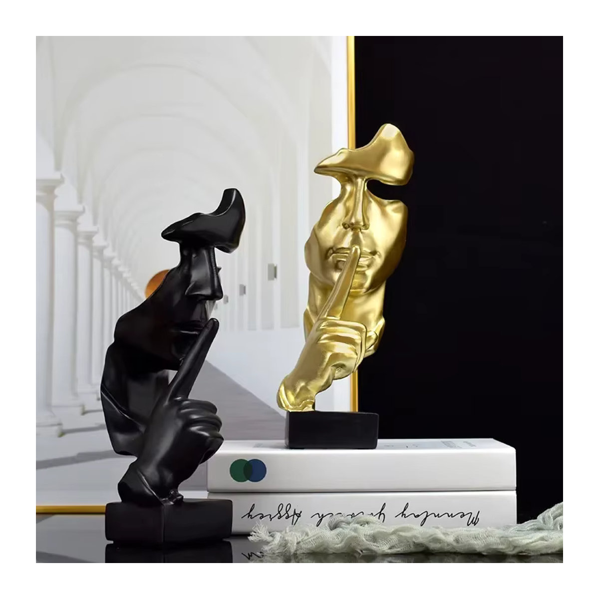 Denker Statue Skulptur Stille Ist Gold in Retro-Optik aus Harz für Büro und Wohnzimmer - Bild 3