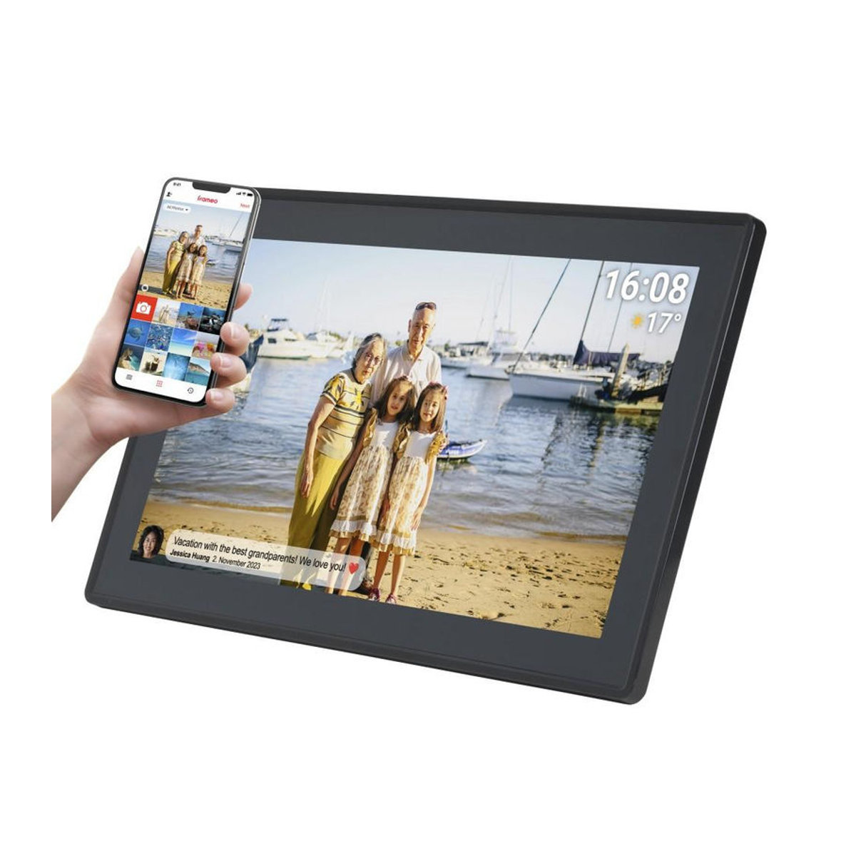 Denver Digitaler Bilderrahmen PFF-1515B Schwarz mit 15,6 Zoll Full HD IPS Touchscreen, WLAN, Frameo App-Steuerung, 16 GB internem Speicher und Videowiedergabe, B/H/T: 40,5 x 25,5 x 2,3 cm - Bild 9