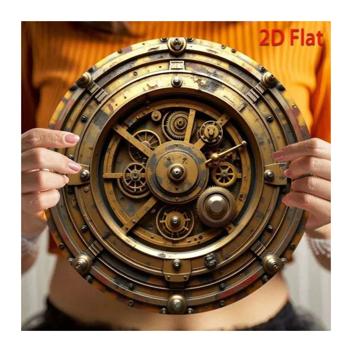 Deocox Retro Industrielle Wanduhr aus Metall in Gold, Geräuschlos, Analog, Rund, Durchmesser: 20,32 cm - Bild 1