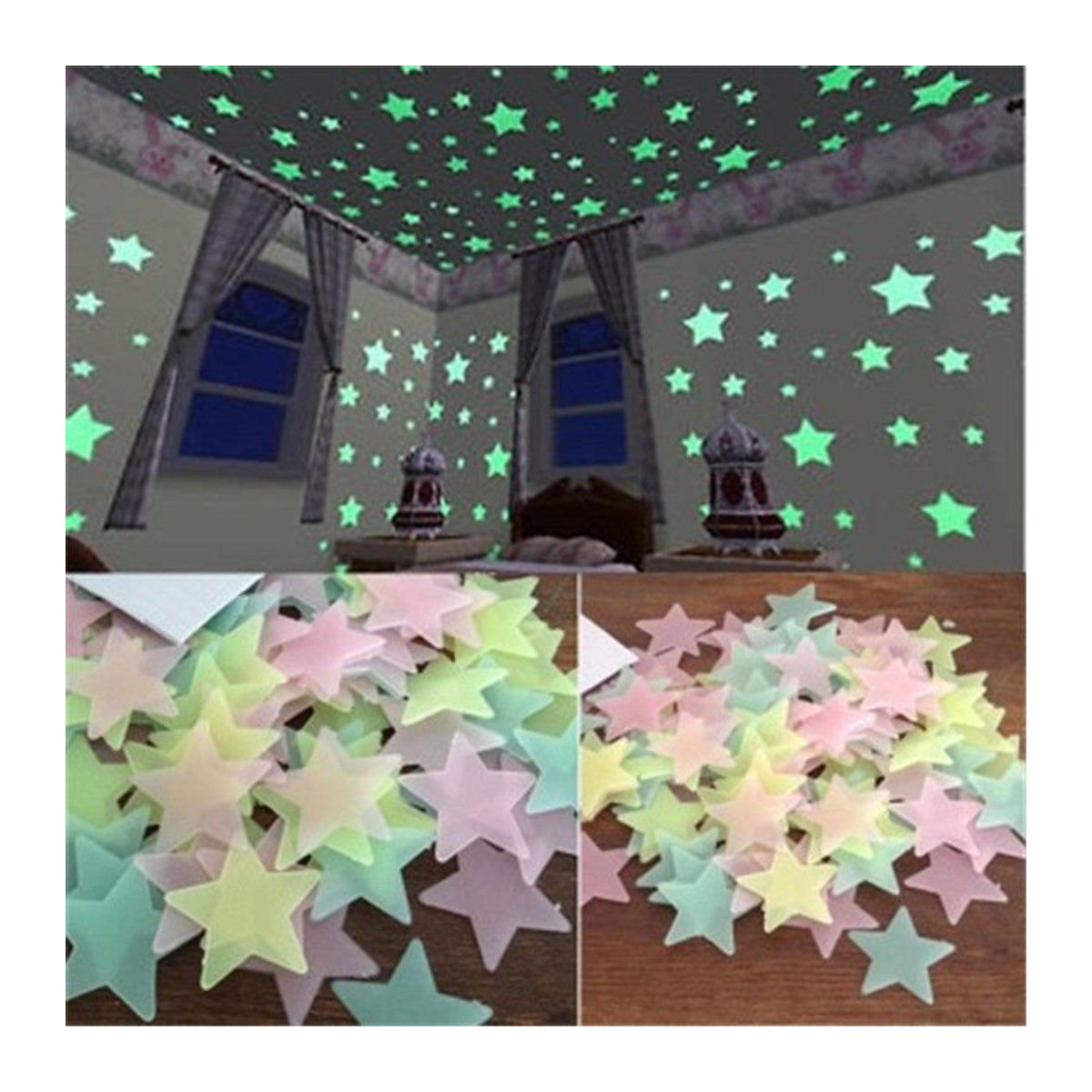 DEOWUU Leuchtende PVC-Sterne als fluoreszierende Wandkunst für Kinderzimmer und Party-Dekoration, - Bild 1