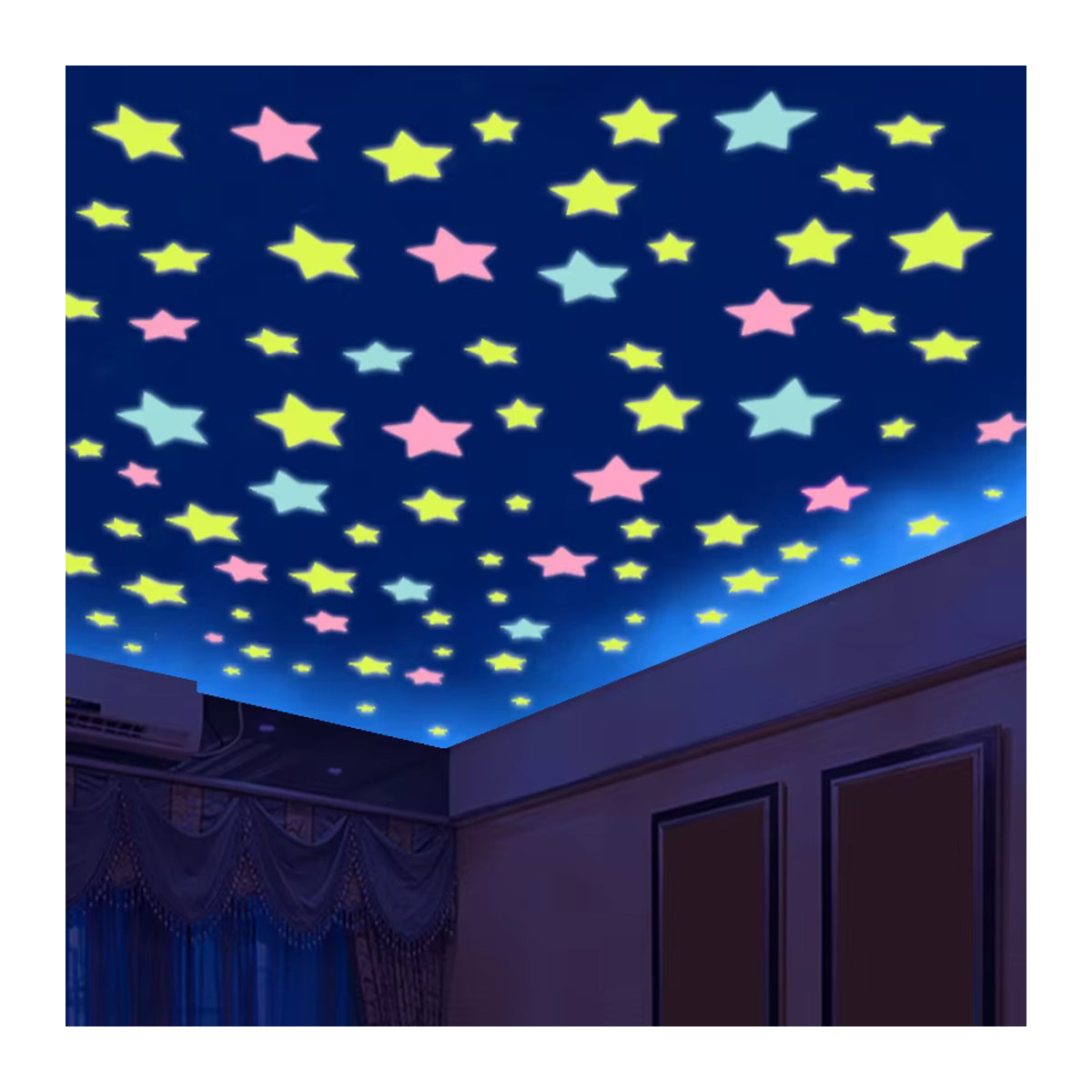 DEOWUU Leuchtende PVC-Sterne als fluoreszierende Wandkunst für Kinderzimmer und Party-Dekoration, - Bild 2