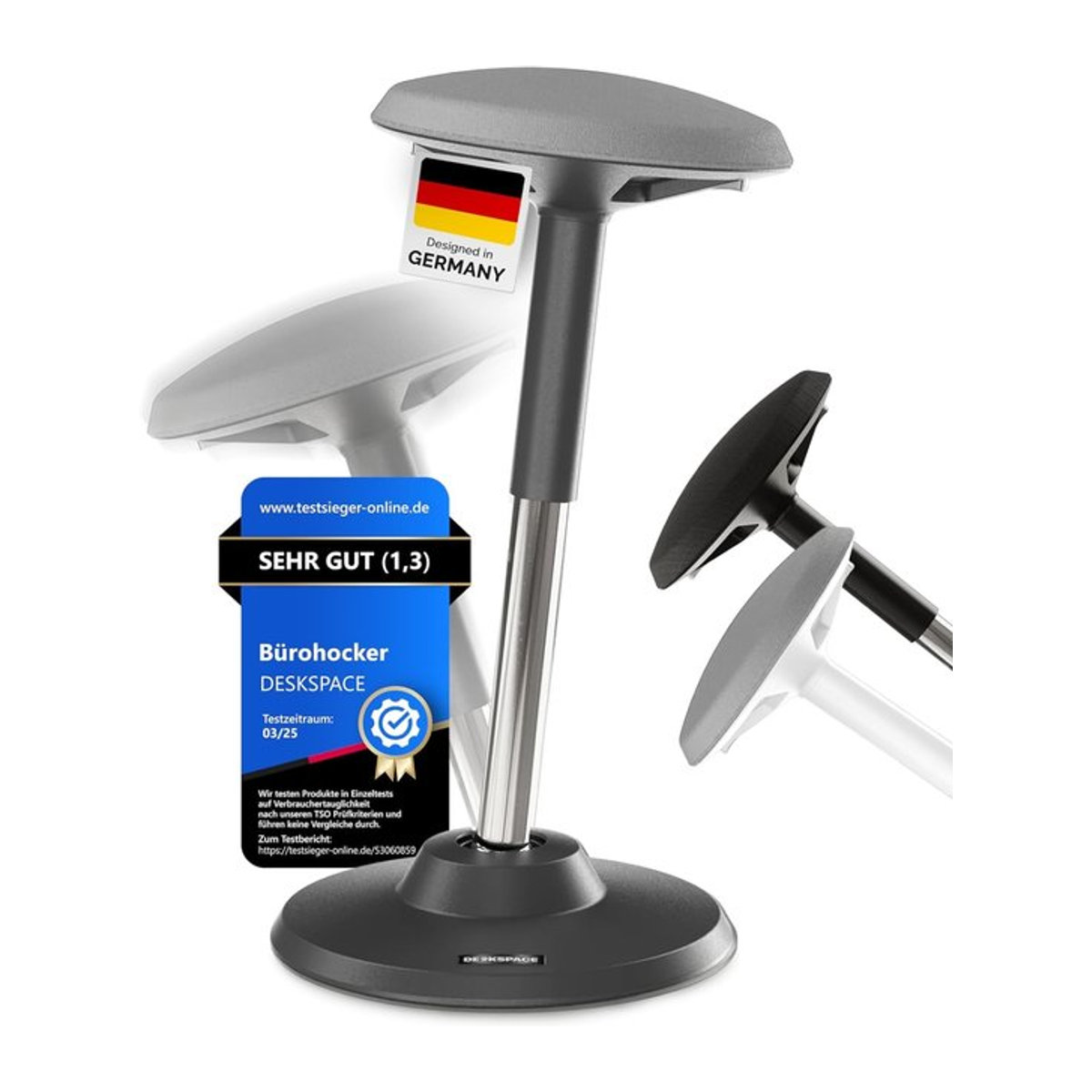 DESKSPACE Motion Bürohocker Stehstuhl Grau modern aus Metall - Bild 1