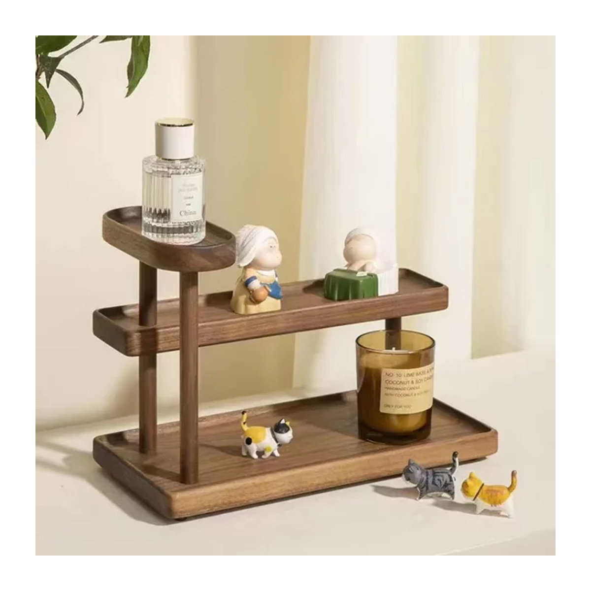 Desktop Storage Rack aus Massivholz in Braun für Kosmetik, Parfüm und Ornamente - Bild 1