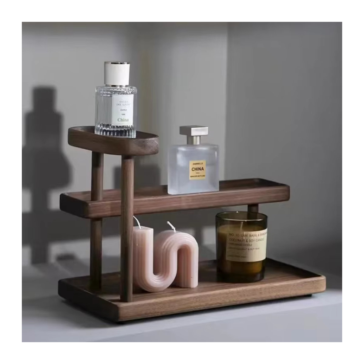 Desktop Storage Rack aus Massivholz in Braun für Kosmetik, Parfüm und Ornamente - Bild 2