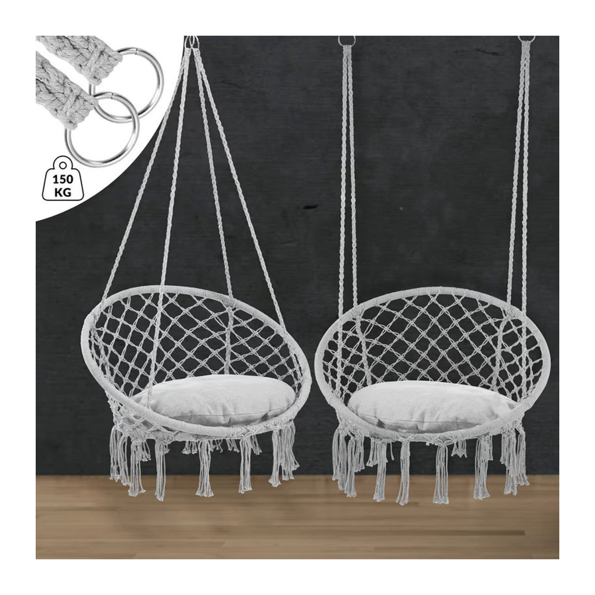 DETEX Bohemian Hängesessel Hellgrau B: 80 cm, T: 60 cm, H: 140 cm - Bild 4